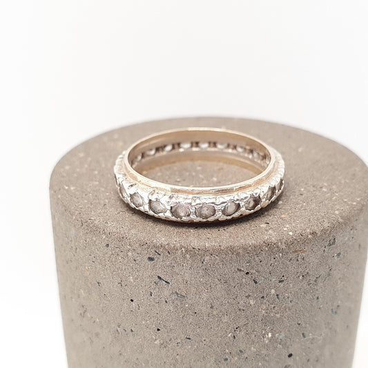 Antique 9ct Gold Eternity Ring Diamond White Spinel Sterling Silver Band Solid 9kt 9k Gold Art Deco Vintage 1920s Womens Jewelry Jewellery