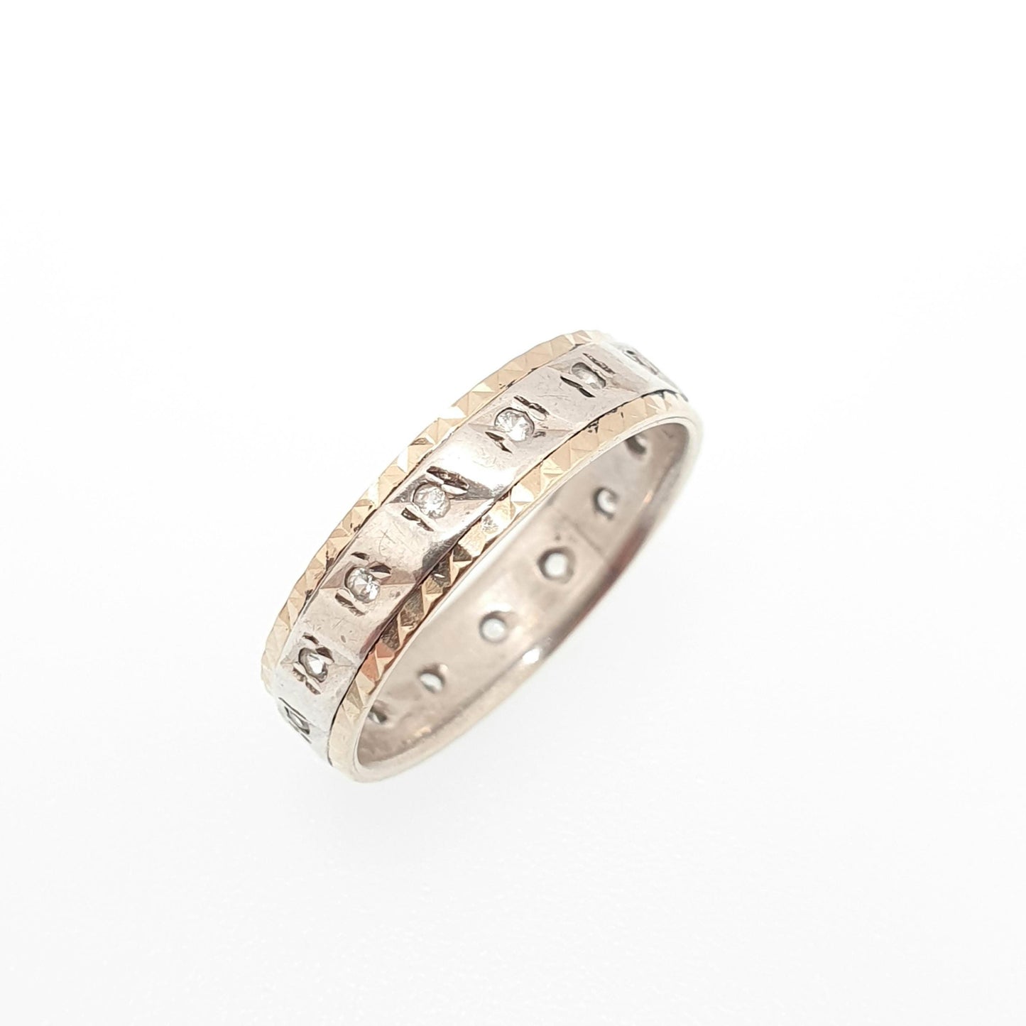Antique 9ct 9k Gold White Spinel Eternity Ring Sterling Silver Band Solid 9kt Gold Art Deco Vintage 1920s Womens Jewelry Jewellery