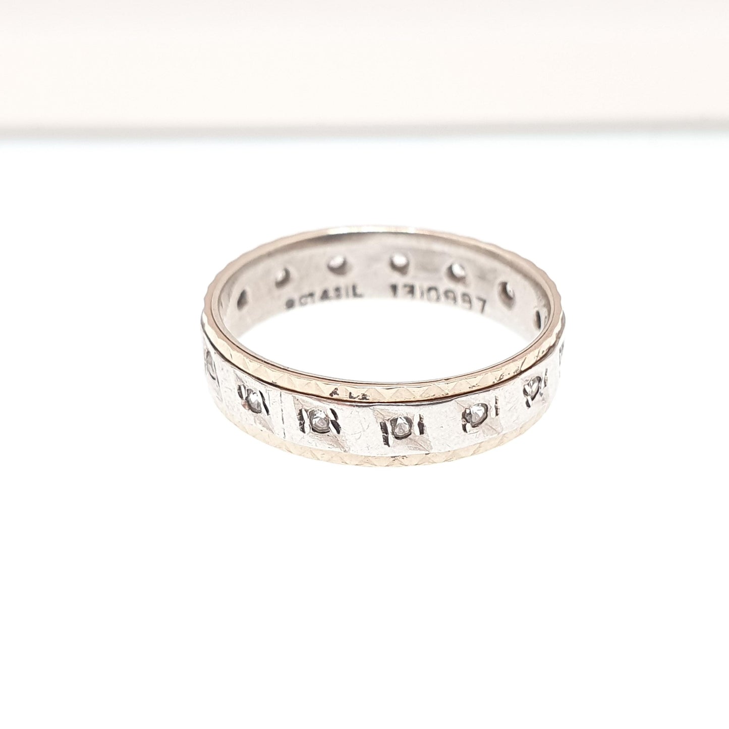 Antique 9ct 9k Gold White Spinel Eternity Ring Sterling Silver Band Solid 9kt Gold Art Deco Vintage 1920s Womens Jewelry Jewellery