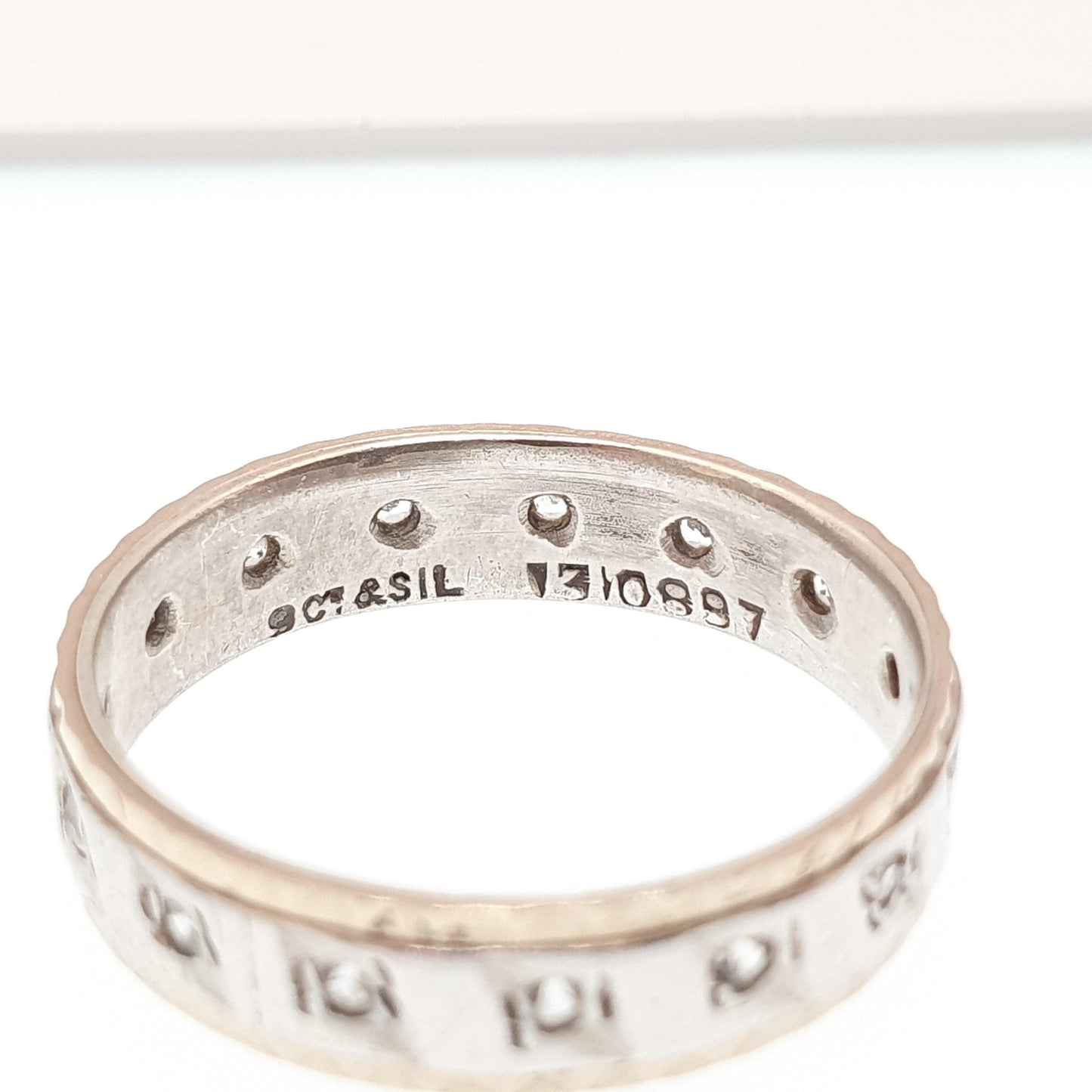 Antique 9ct 9k Gold White Spinel Eternity Ring Sterling Silver Band Solid 9kt Gold Art Deco Vintage 1920s Womens Jewelry Jewellery