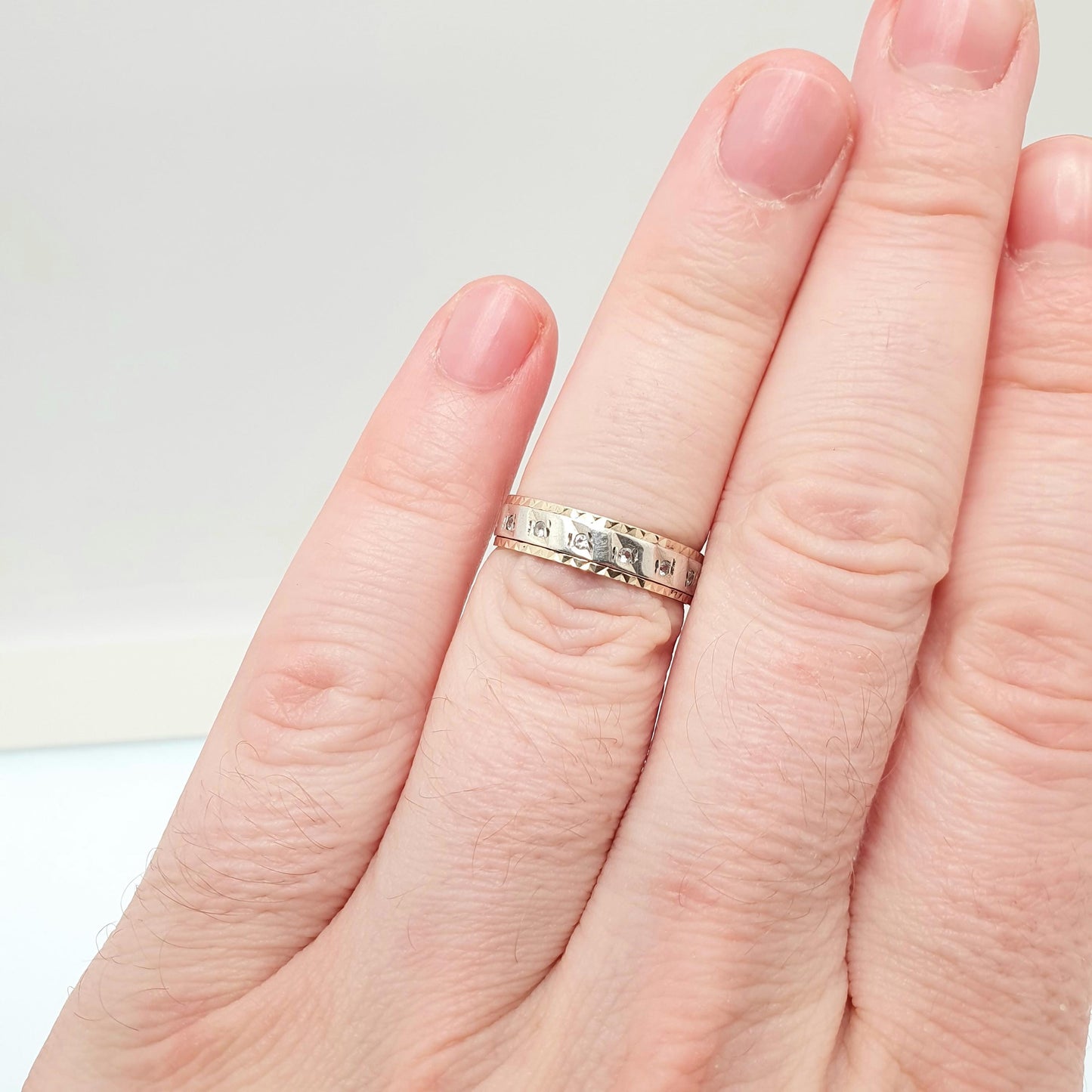 Antique 9ct 9k Gold White Spinel Eternity Ring Sterling Silver Band Solid 9kt Gold Art Deco Vintage 1920s Womens Jewelry Jewellery