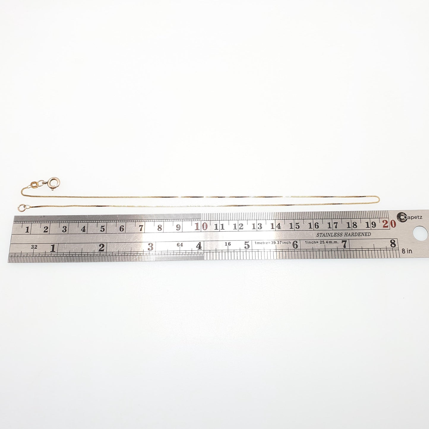 Vintage 9ct 375 Gold Box Link Chain Necklace Square Link 40cm 15.7" 1.55g Hallmarked Solid 9kt Yellow Jewellery Jewelry