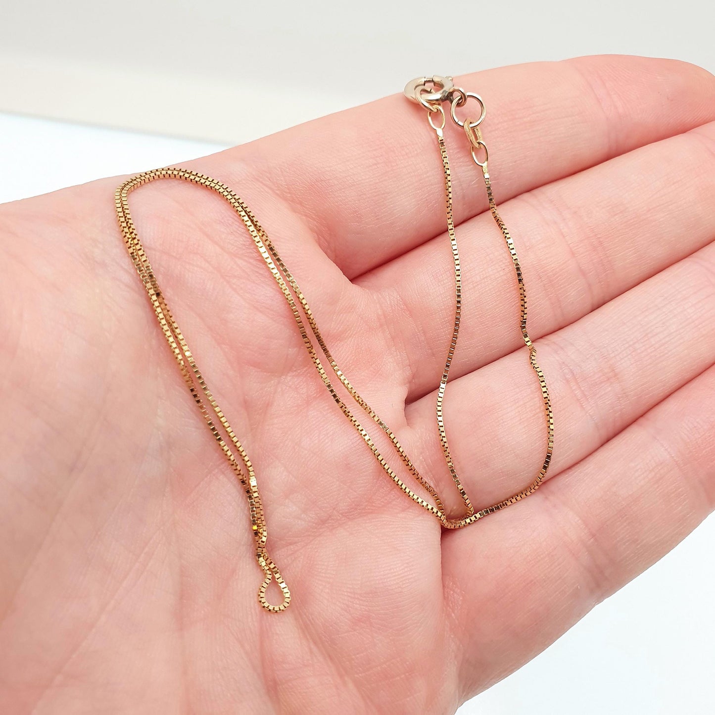 Vintage 9ct 375 Gold Box Link Chain Necklace Square Link 40cm 15.7" 1.55g Hallmarked Solid 9kt Yellow Jewellery Jewelry