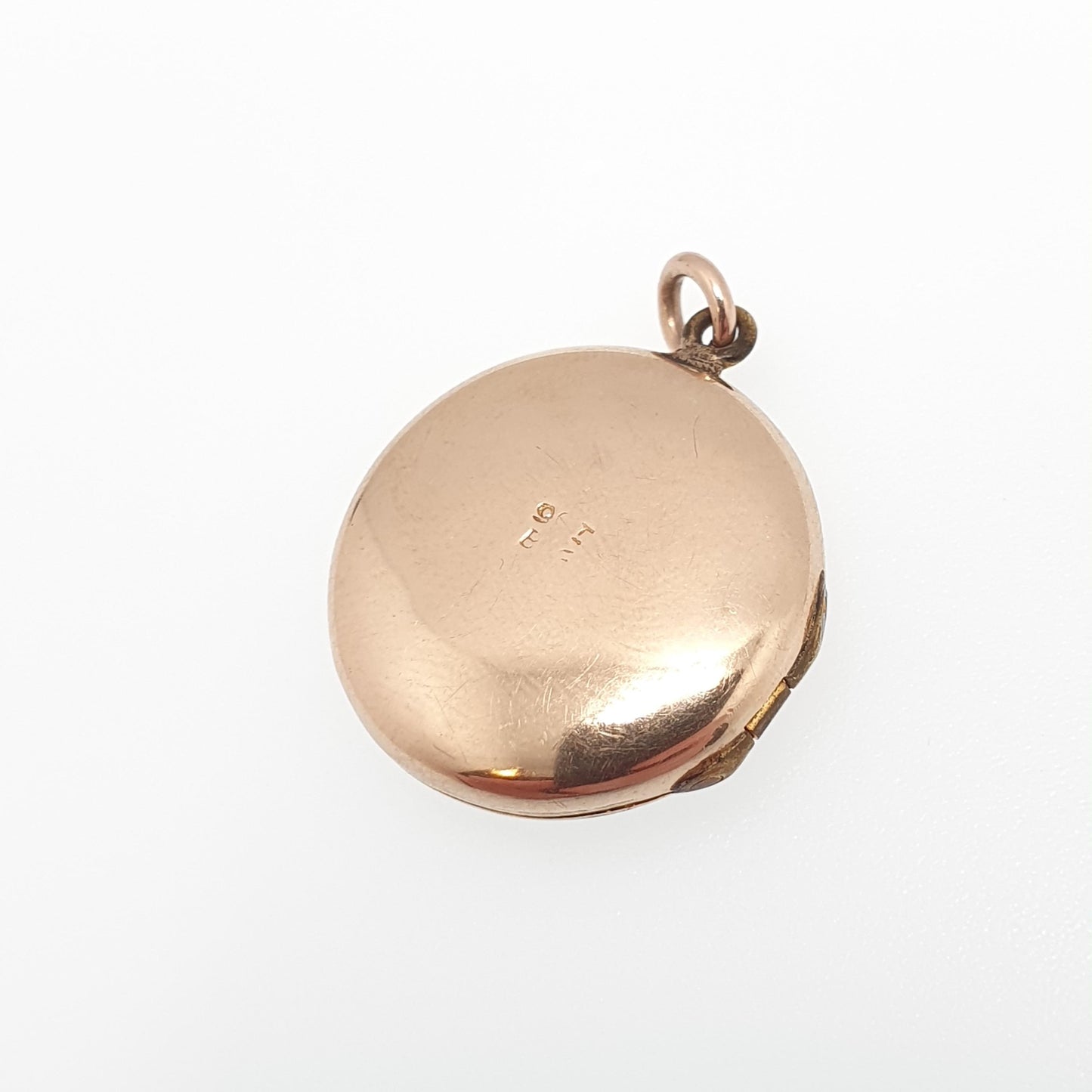Antique 9ct 9k Gold Locket Pendant Round Art Deco Engraved Pattern Solid 375 Back & Front Small Circle Photo Vintage Necklace