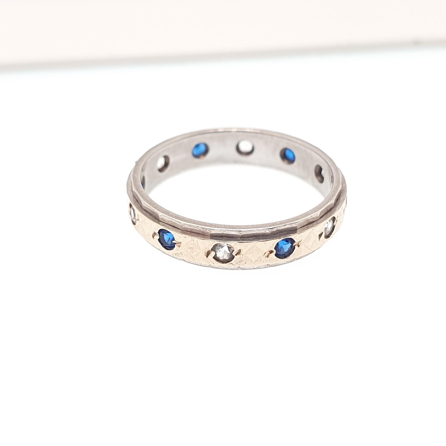 Antique Eternity Ring 9ct Gold Sapphire Spinel Solid 9k 375 & Silver 1920s Fine Rare Full Estate Blue Gemstone Womens