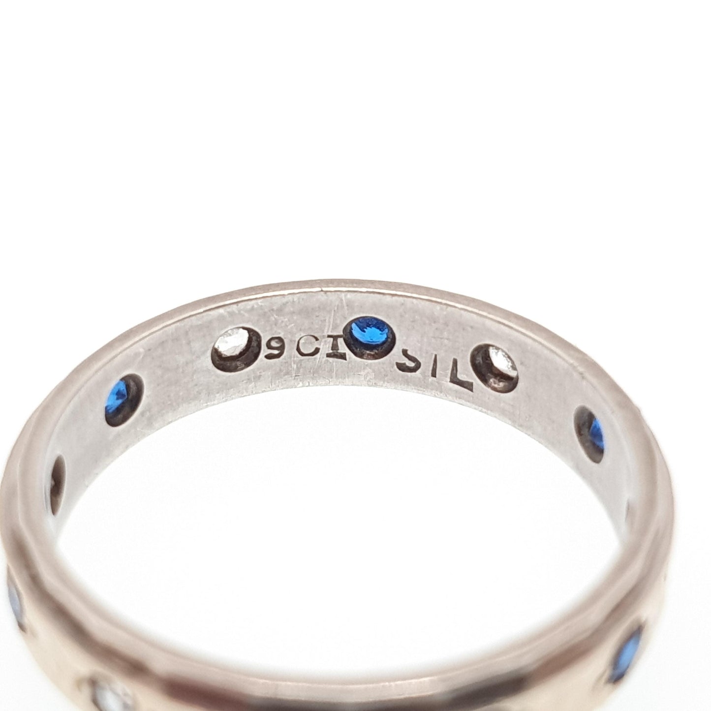 Antique Eternity Ring 9ct Gold Sapphire Spinel Solid 9k 375 & Silver 1920s Fine Rare Full Estate Blue Gemstone Womens