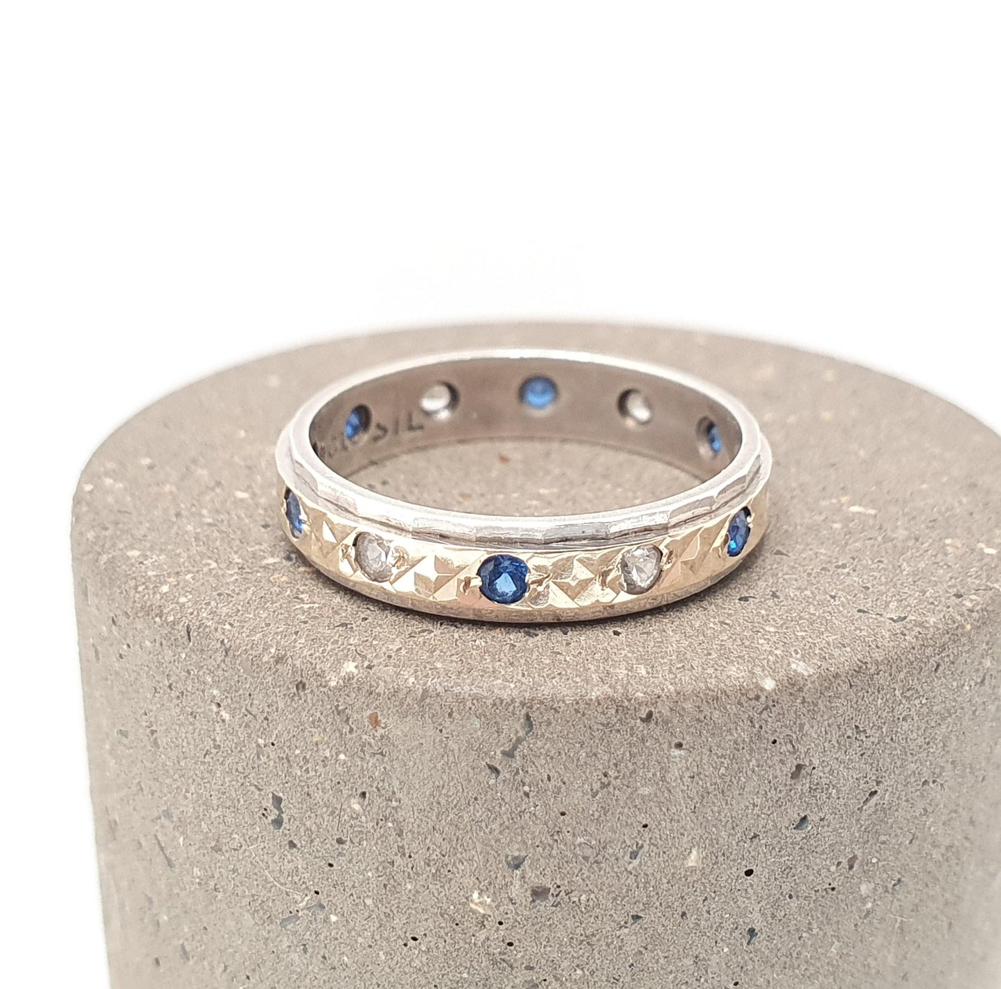 Antique Eternity Ring 9ct Gold Sapphire Spinel Solid 9k 375 & Silver 1920s Fine Rare Full Estate Blue Gemstone Womens