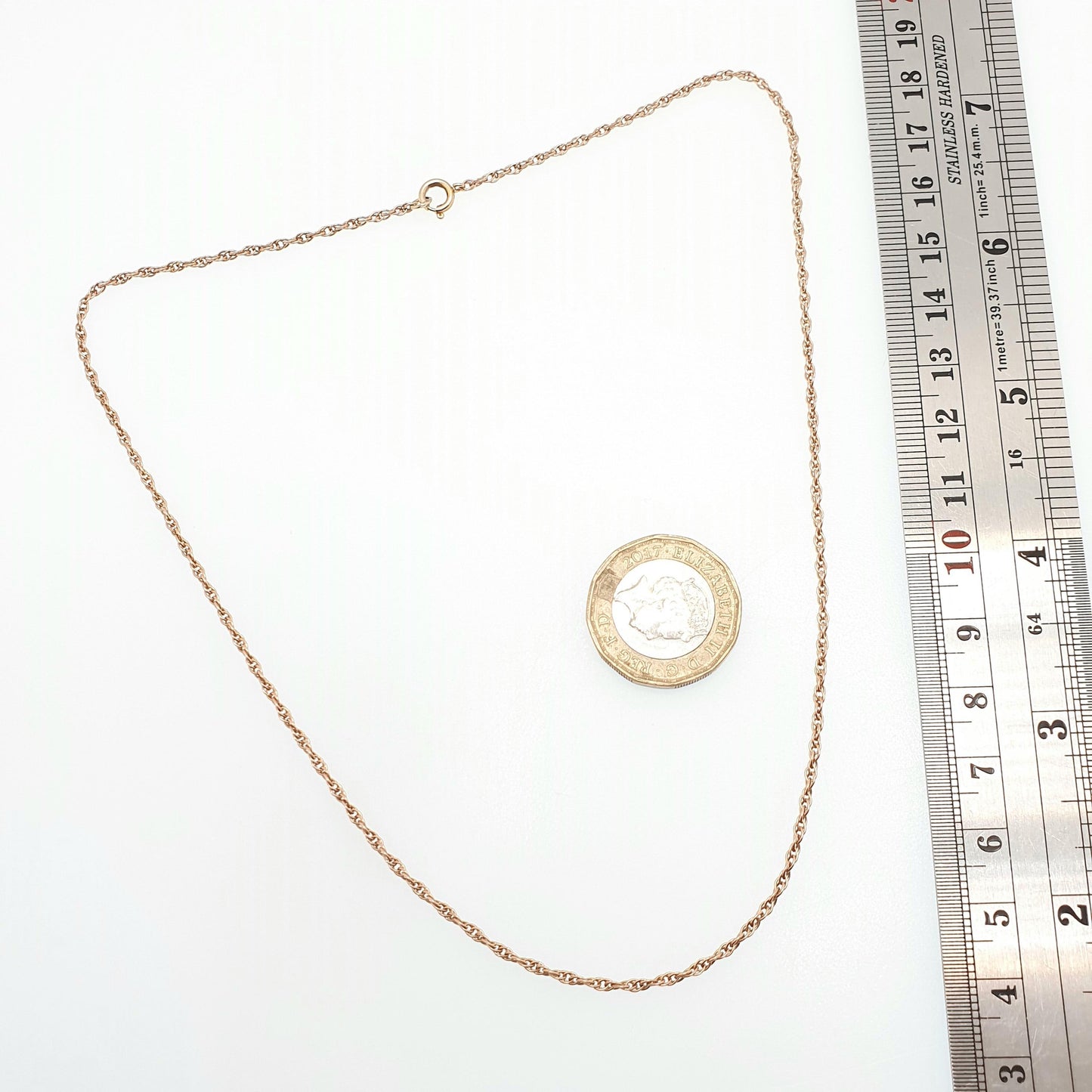 Vintage 9k 9ct Rose Gold Chain Necklace Rope Link 42cm 16.5" 2.98g Helix Twisting Twist Solid 9kt 375 9 Carat Retro Womens Jewelry