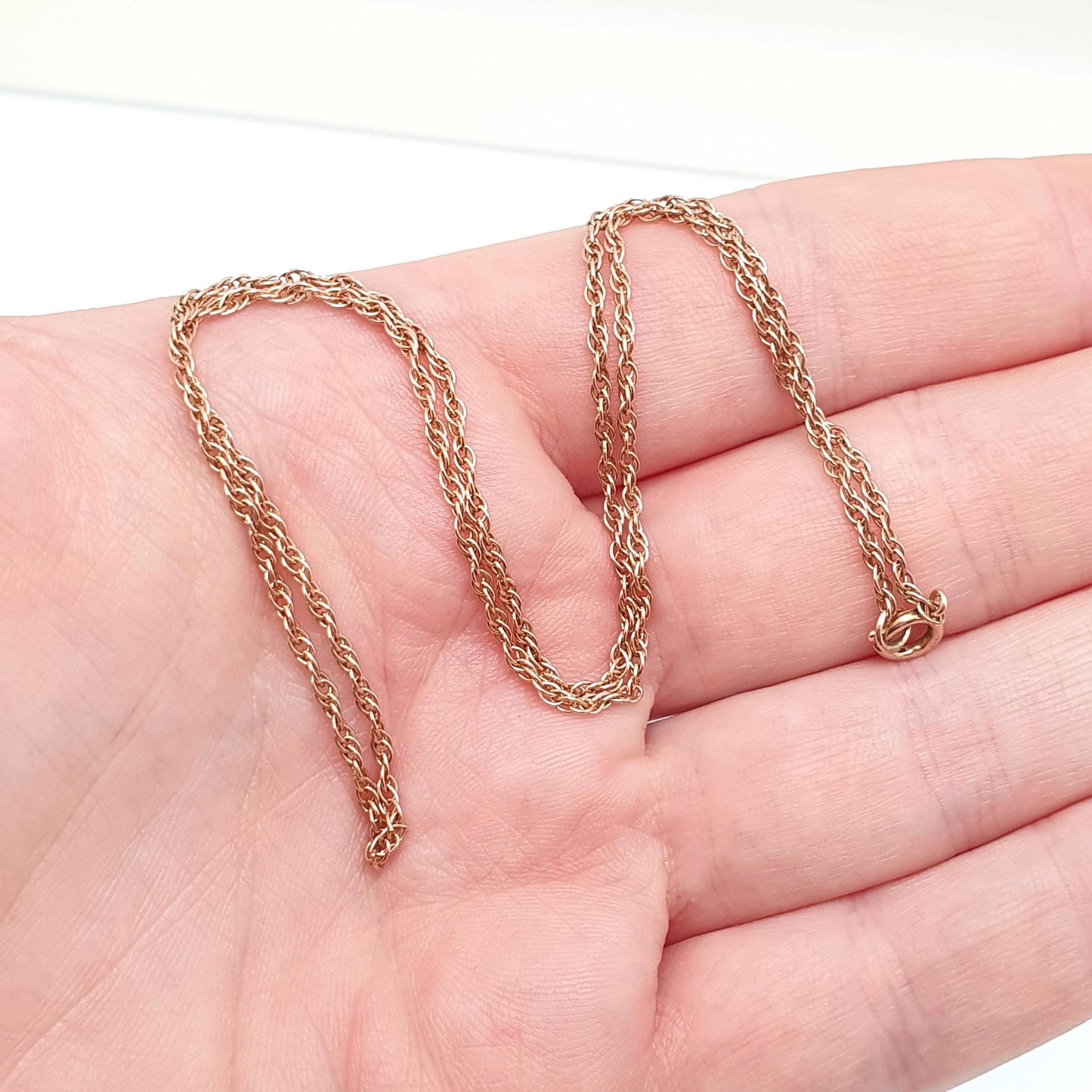 Vintage 9k 9ct Rose Gold Chain Necklace Rope Link 42cm 16.5" 2.98g Helix Twisting Twist Solid 9kt 375 9 Carat Retro Womens Jewelry