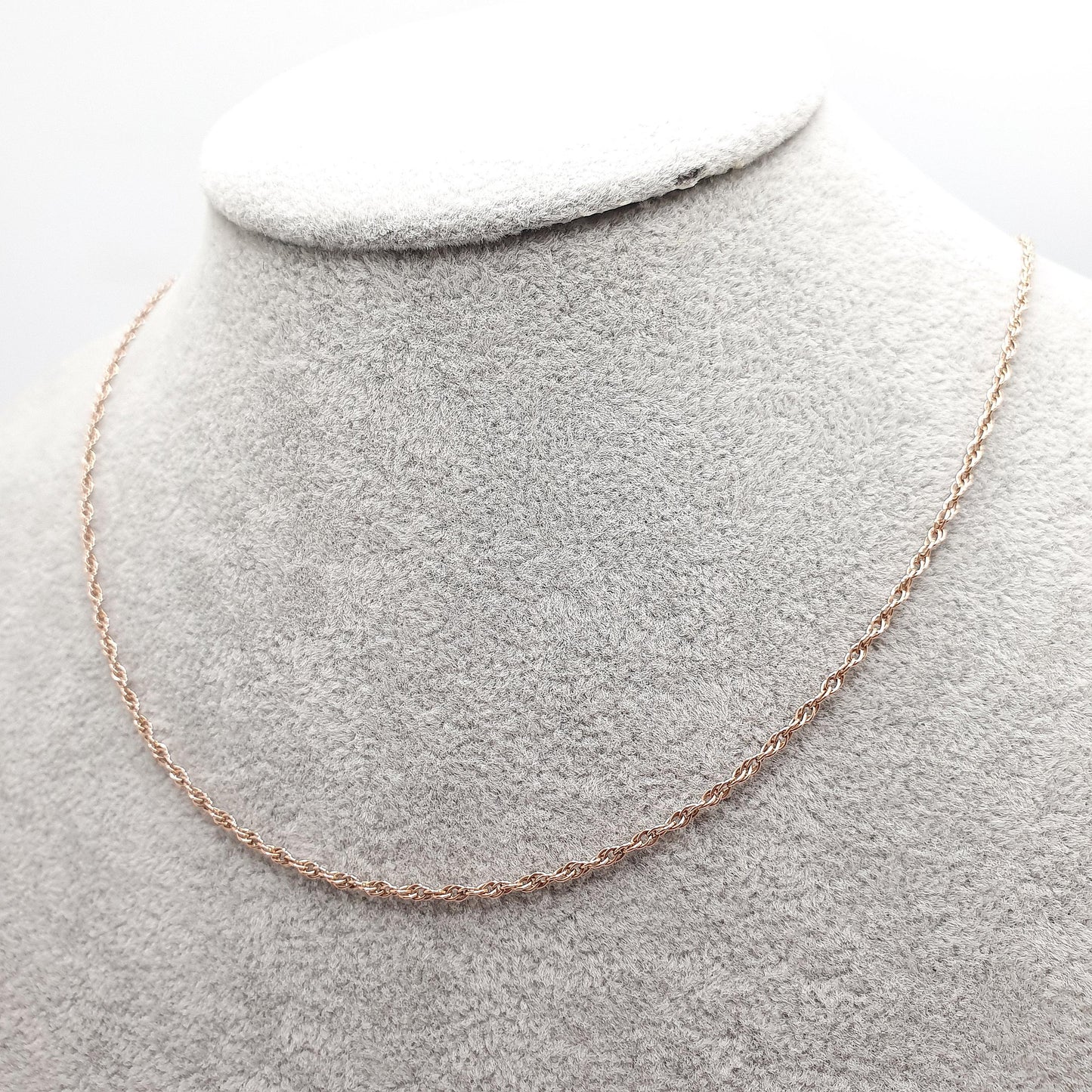 Vintage 9k 9ct Rose Gold Chain Necklace Rope Link 42cm 16.5" 2.98g Helix Twisting Twist Solid 9kt 375 9 Carat Retro Womens Jewelry