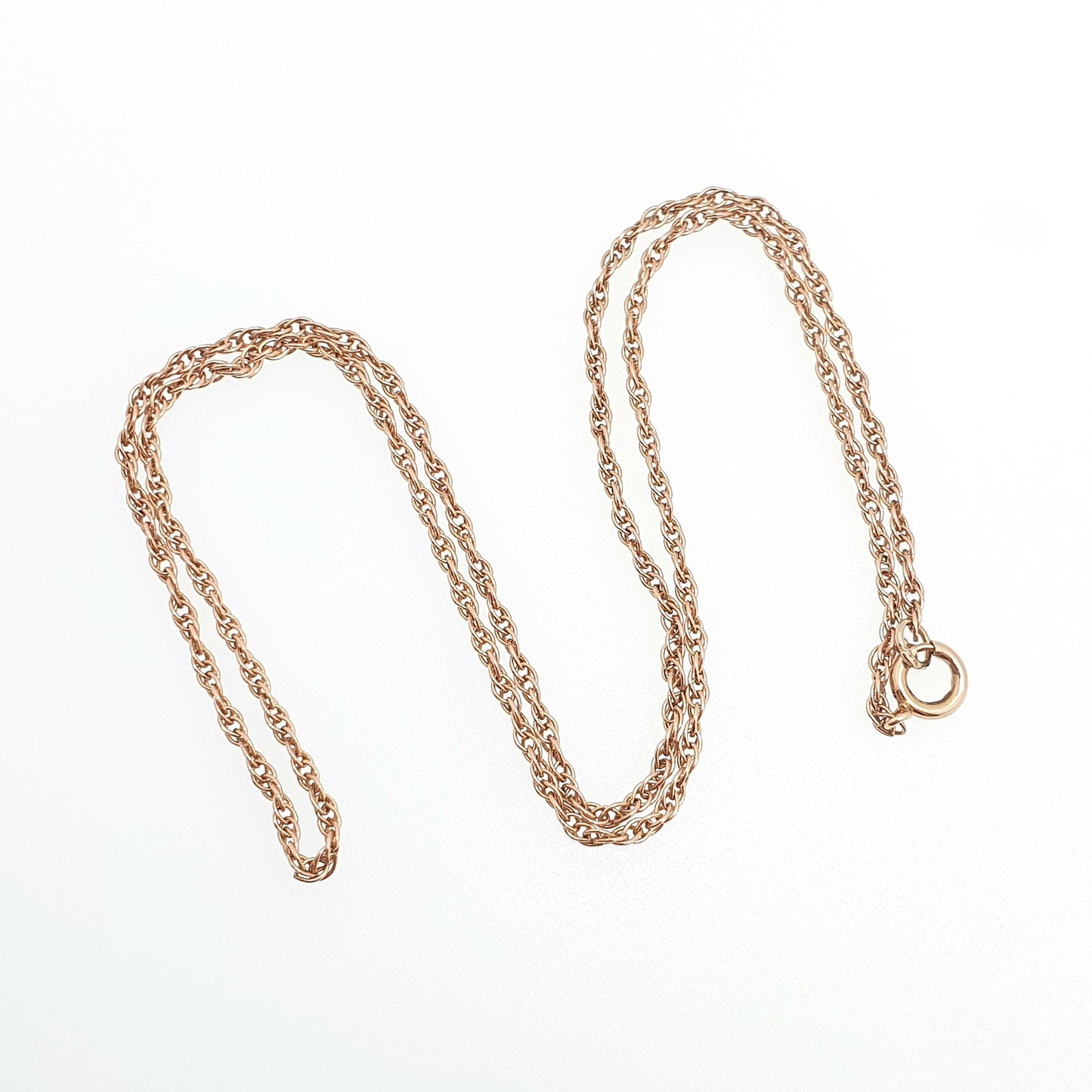 Vintage 9k 9ct Rose Gold Chain Necklace Rope Link 42cm 16.5" 2.98g Helix Twisting Twist Solid 9kt 375 9 Carat Retro Womens Jewelry