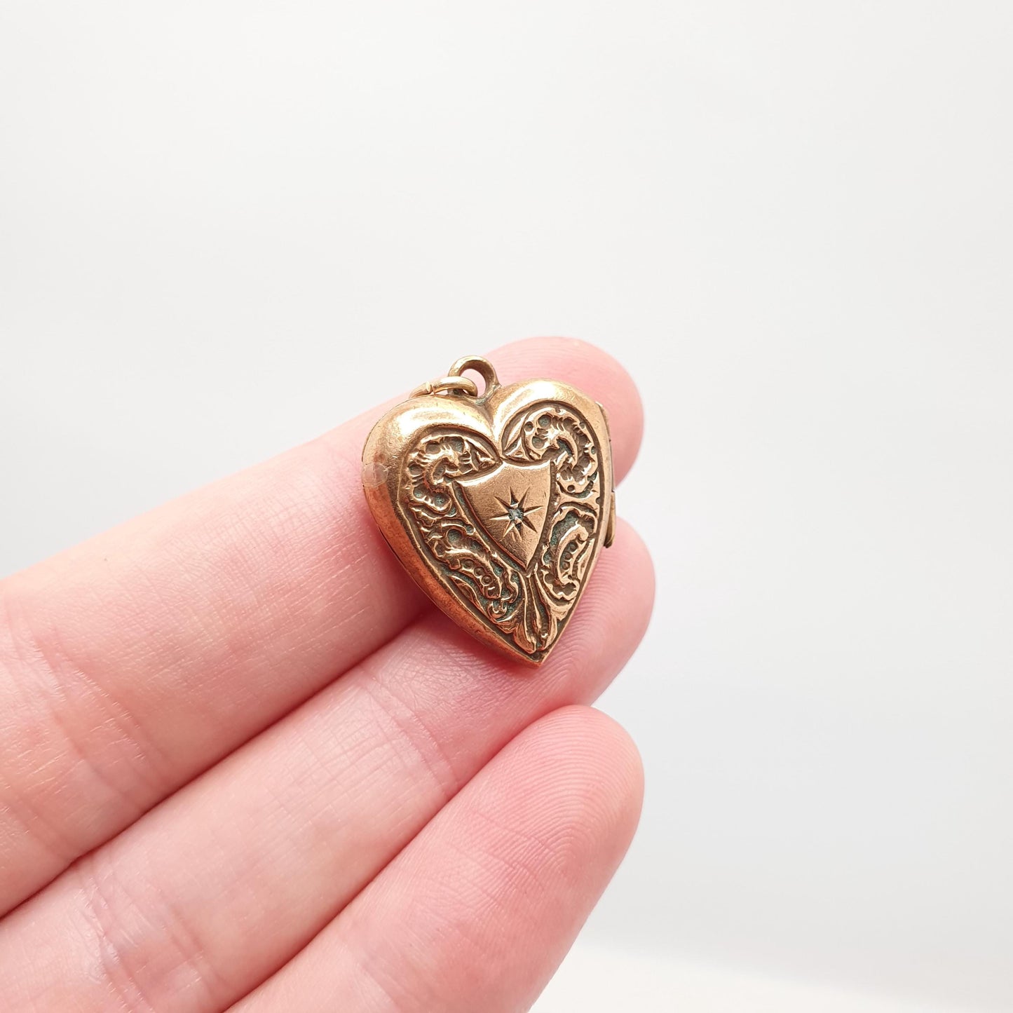 Antique Gold Filled Diamond Heart Locket Necklace Victorian Rolled Gold Genuine Gemstone Pendant Vintage Jewellery Jewelry