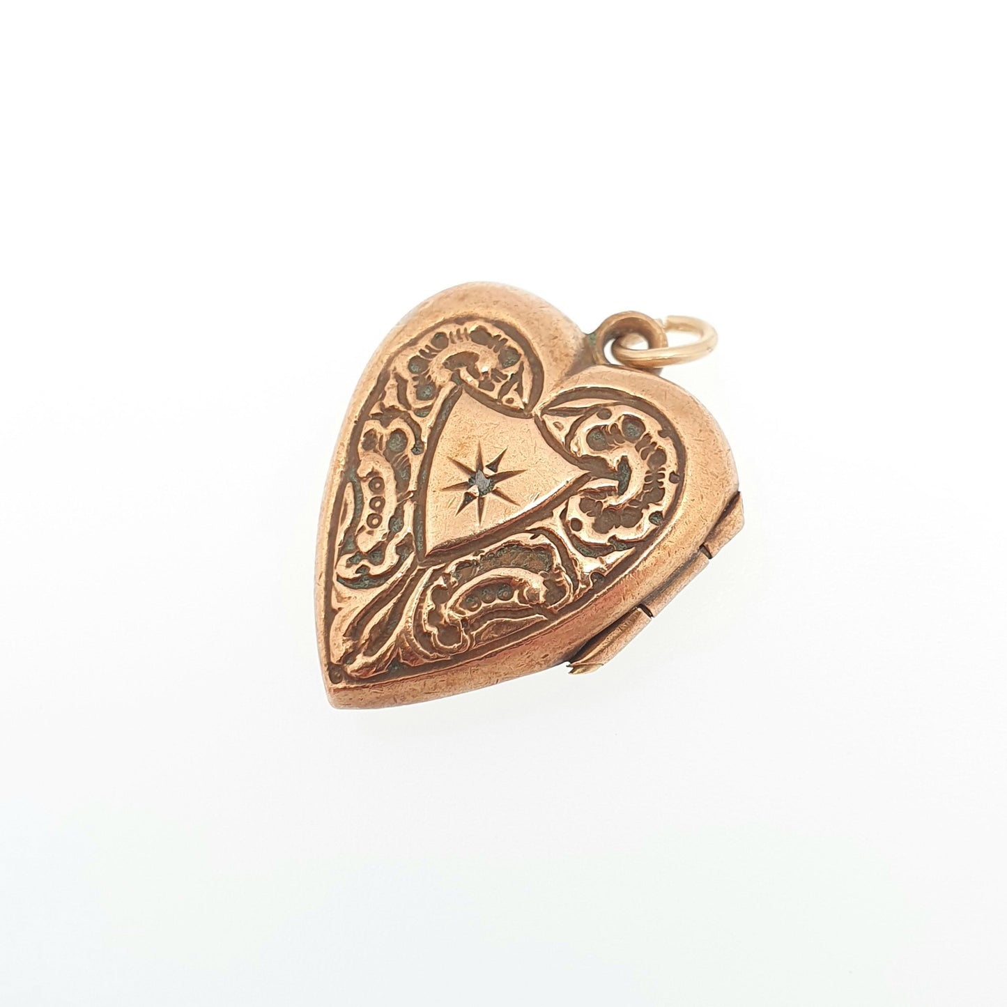 Antique Gold Filled Diamond Heart Locket Necklace Victorian Rolled Gold Genuine Gemstone Pendant Vintage Jewellery Jewelry