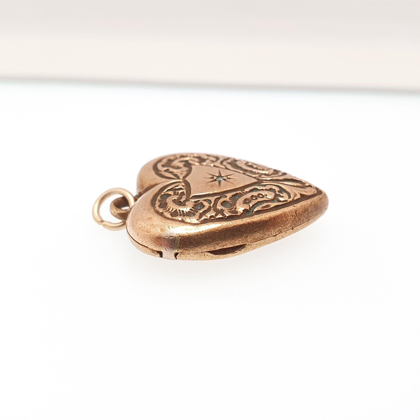 Antique Gold Filled Diamond Heart Locket Necklace Victorian Rolled Gold Genuine Gemstone Pendant Vintage Jewellery Jewelry