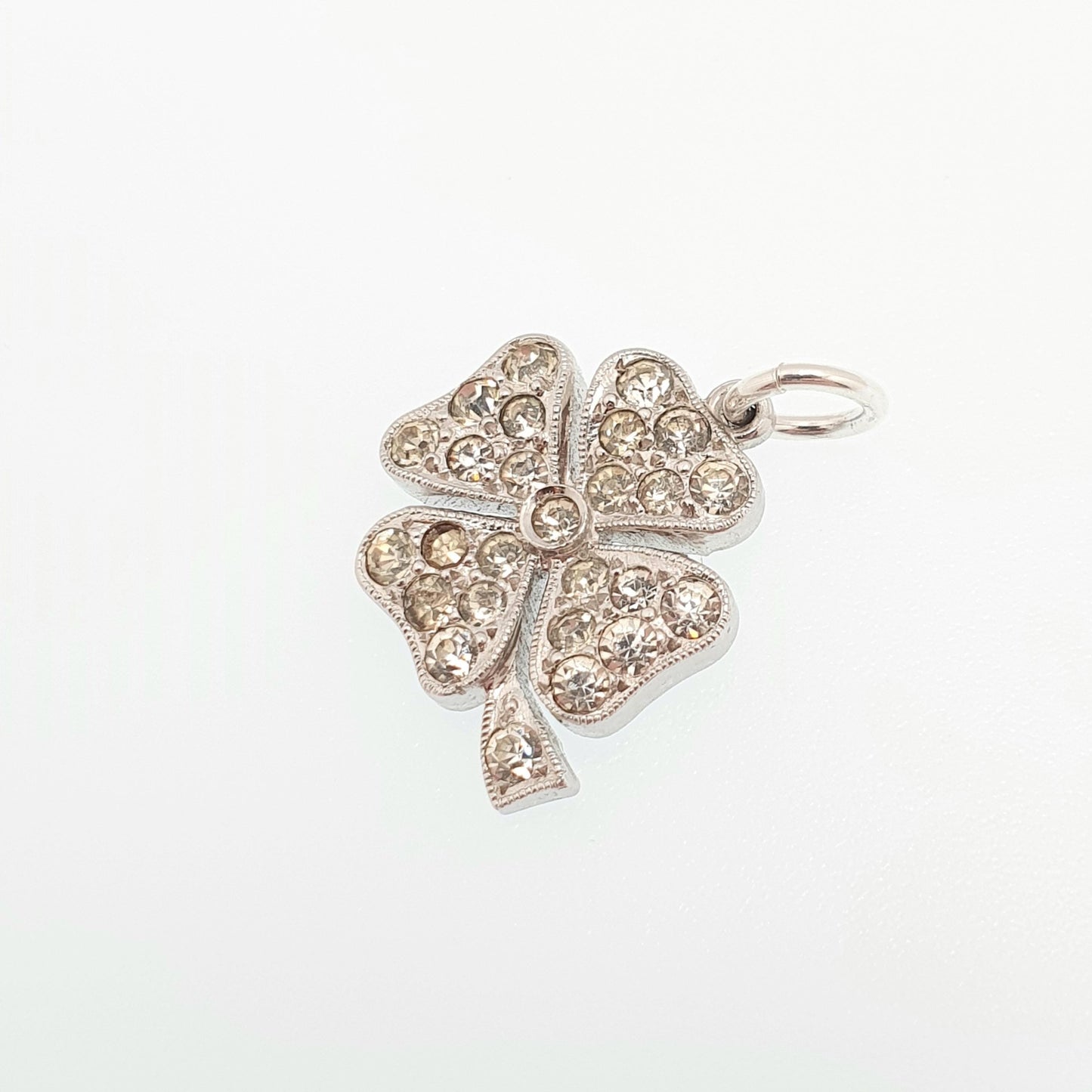 Antique Sterling Silver Diamond Paste Clover Pendant Charm Necklace Lucky Irish Art Deco Vintage Womens Jewellery Jewelry