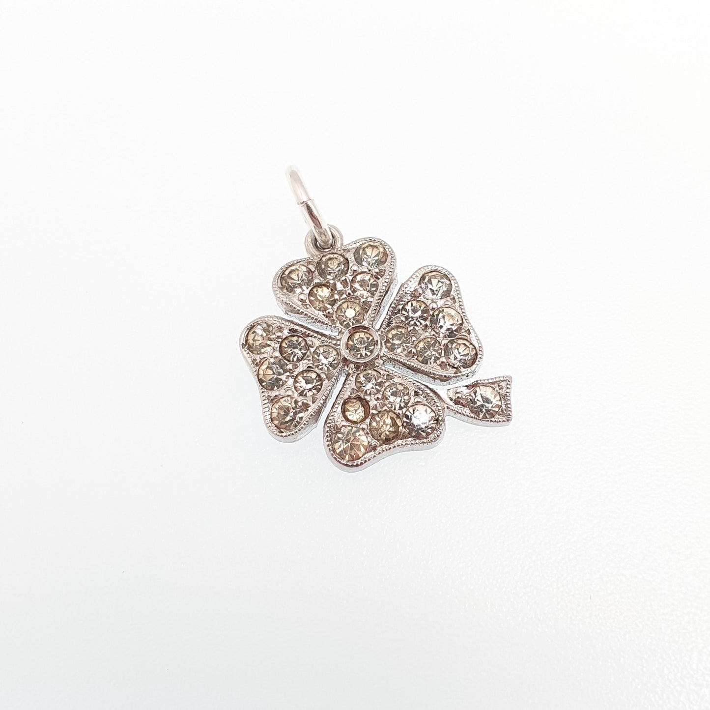 Antique Sterling Silver Diamond Paste Clover Pendant Charm Necklace Lucky Irish Art Deco Vintage Womens Jewellery Jewelry