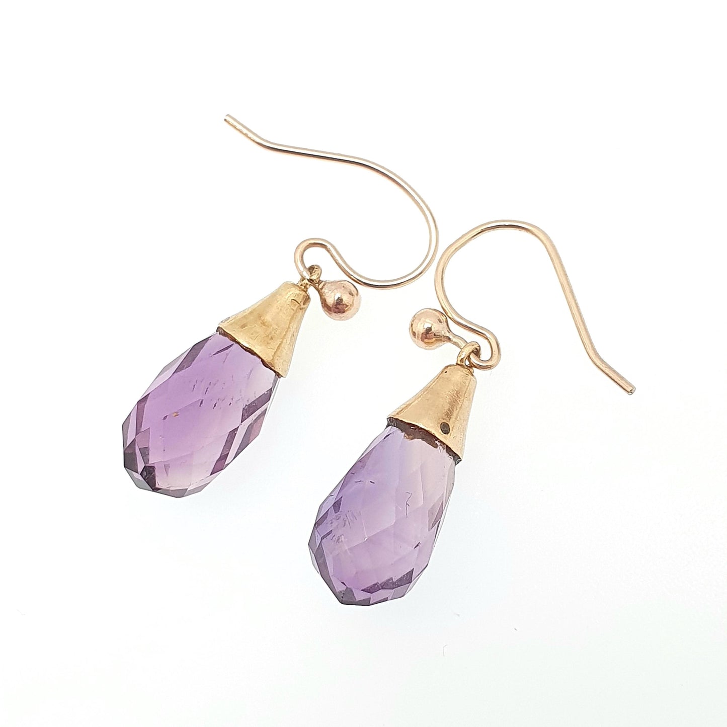 Antique 14k 14kt Gold Amethyst Hook Earrings Art Deco Natural Gemstone Faceted Pear Vintage 9ct Gold Hooks Jewelry