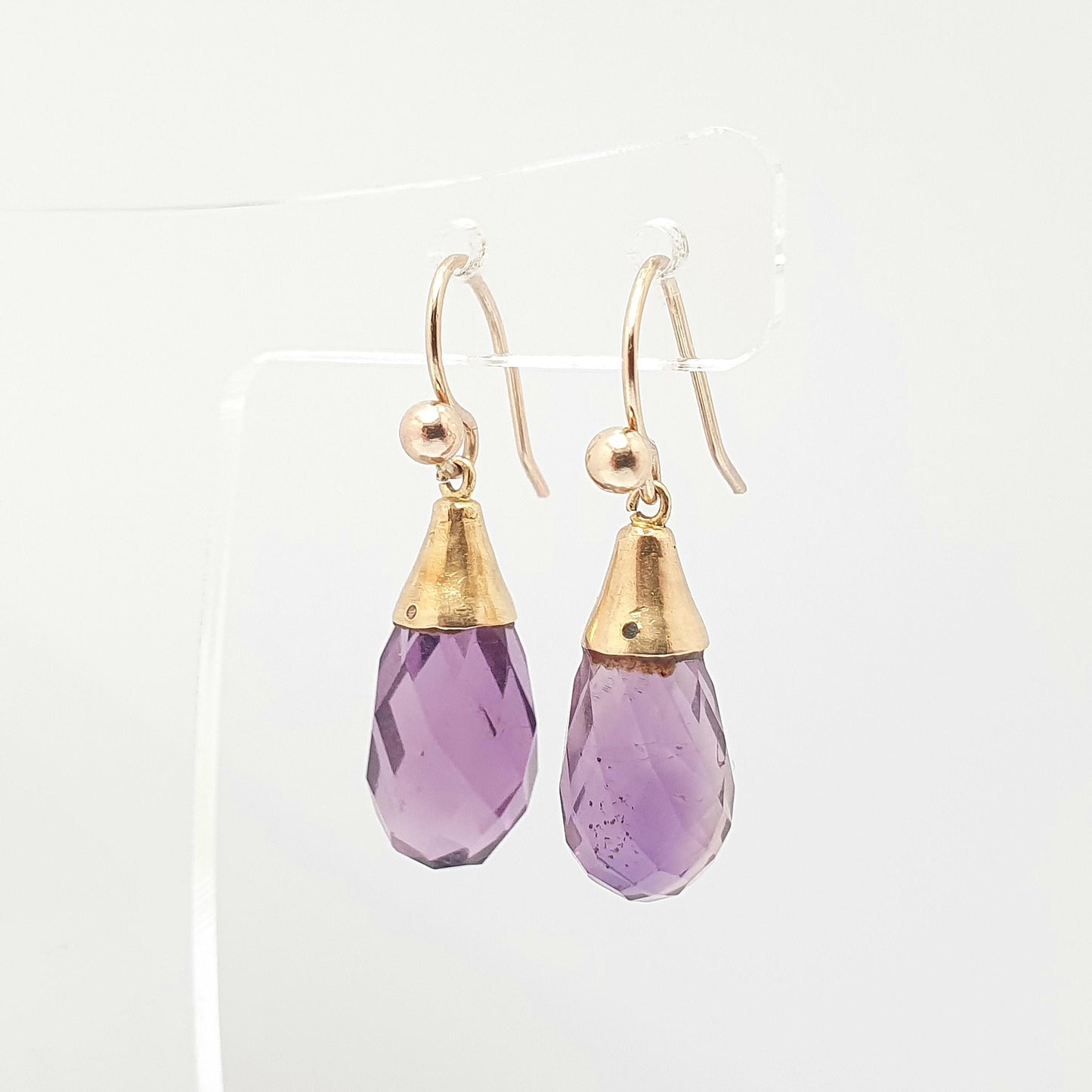 Antique 14k 14kt Gold Amethyst Hook Earrings Art Deco Natural Gemstone Faceted Pear Vintage 9ct Gold Hooks Jewelry