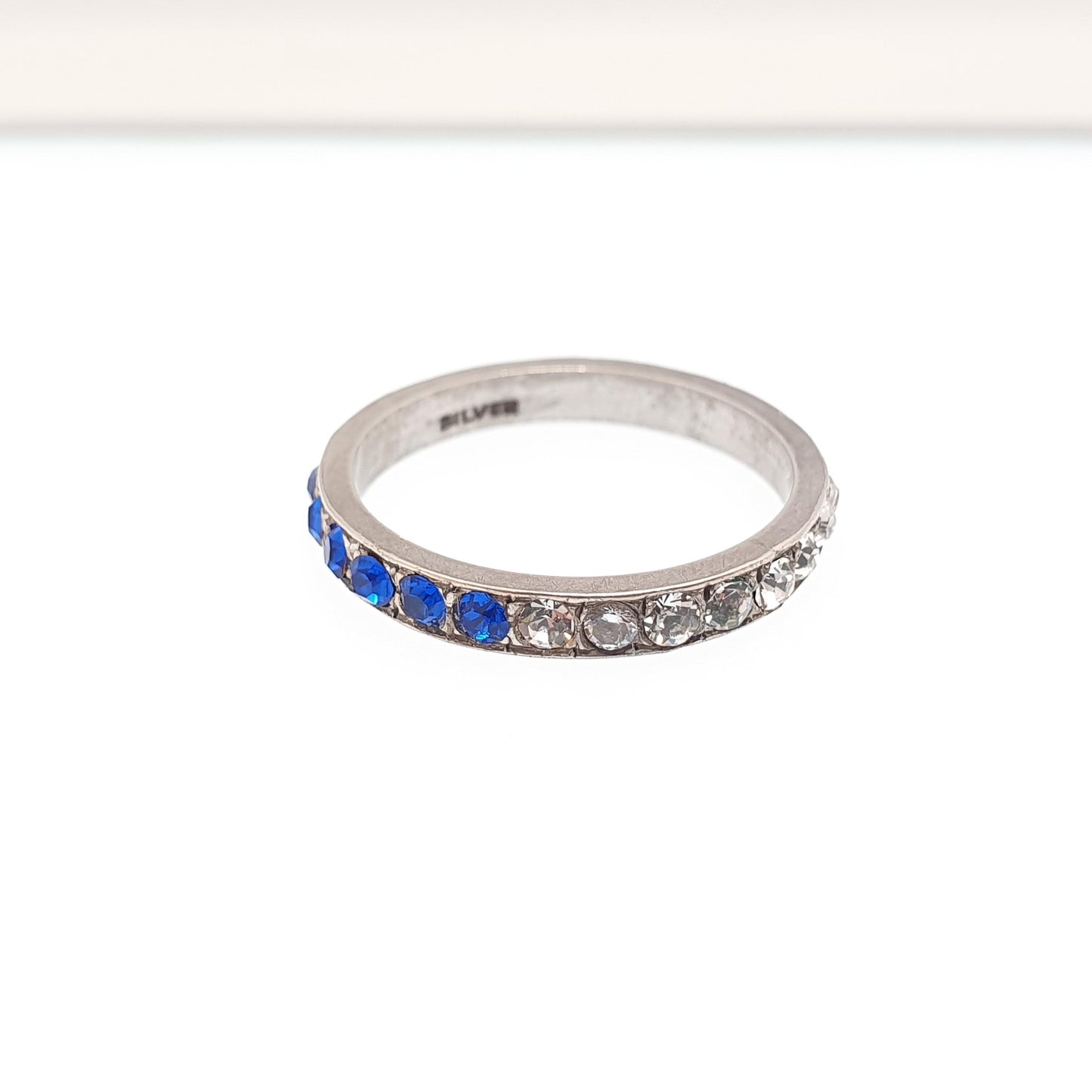 Antique Art Deco Red White & Blue Paste Solid Silver Eternity Ring Great Britain United States Colours 1920s Vintage