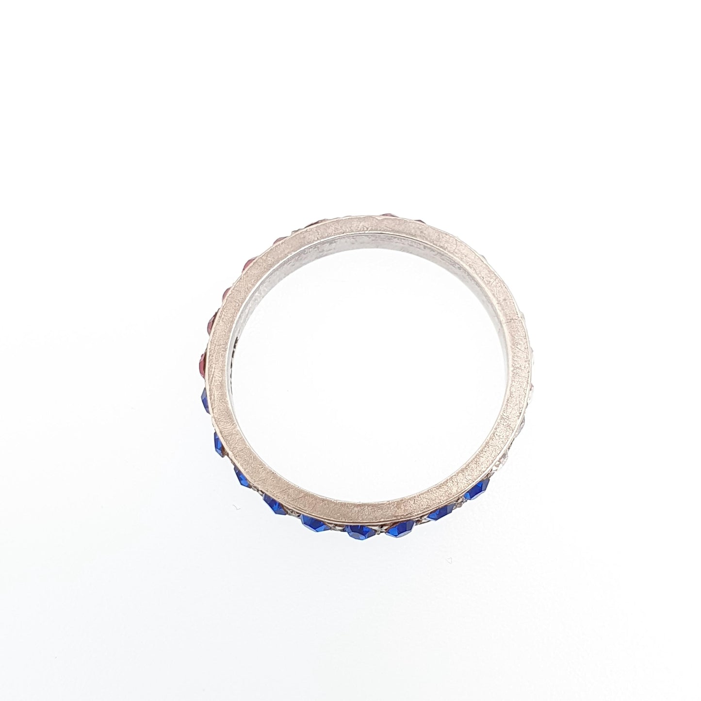 Antique Art Deco Red White & Blue Paste Solid Silver Eternity Ring Great Britain United States Colours 1920s Vintage