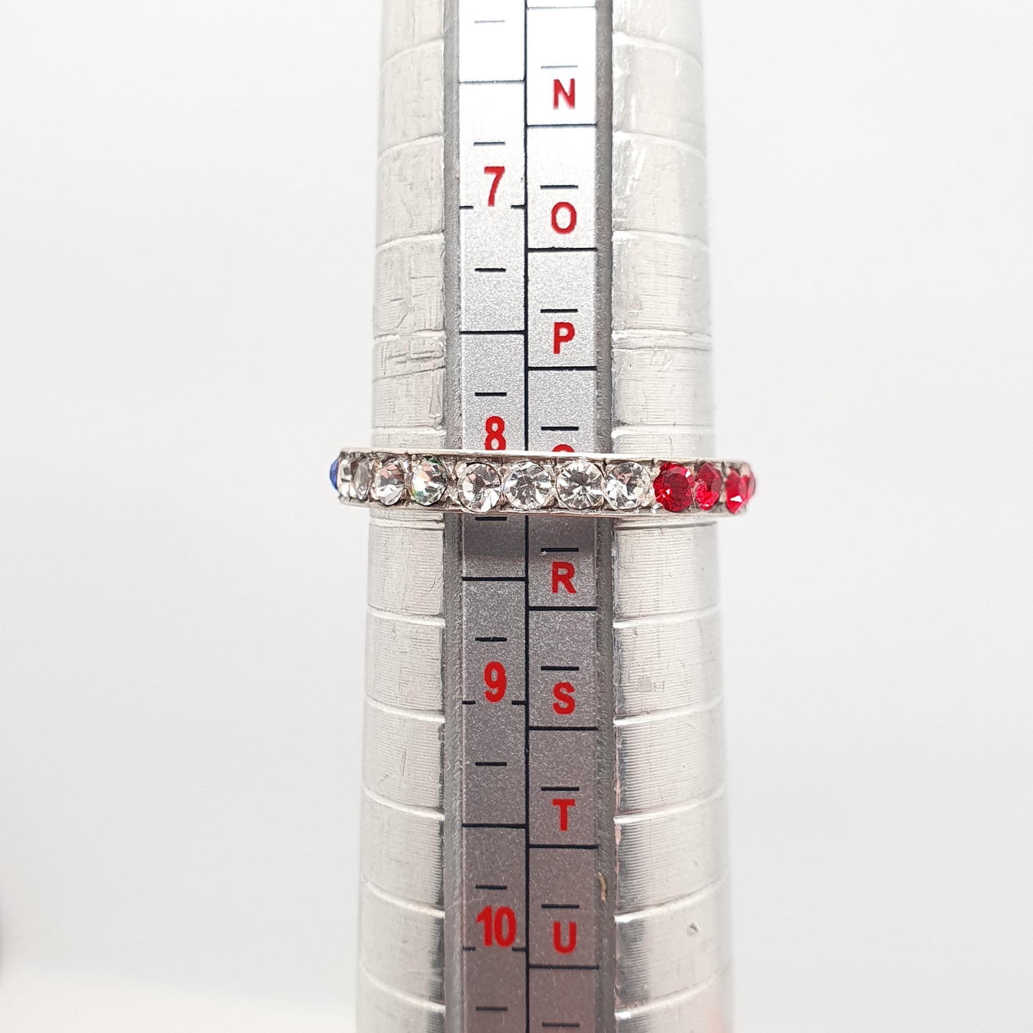 Antique Art Deco Red White & Blue Paste Solid Silver Eternity Ring Great Britain United States Colours 1920s Vintage