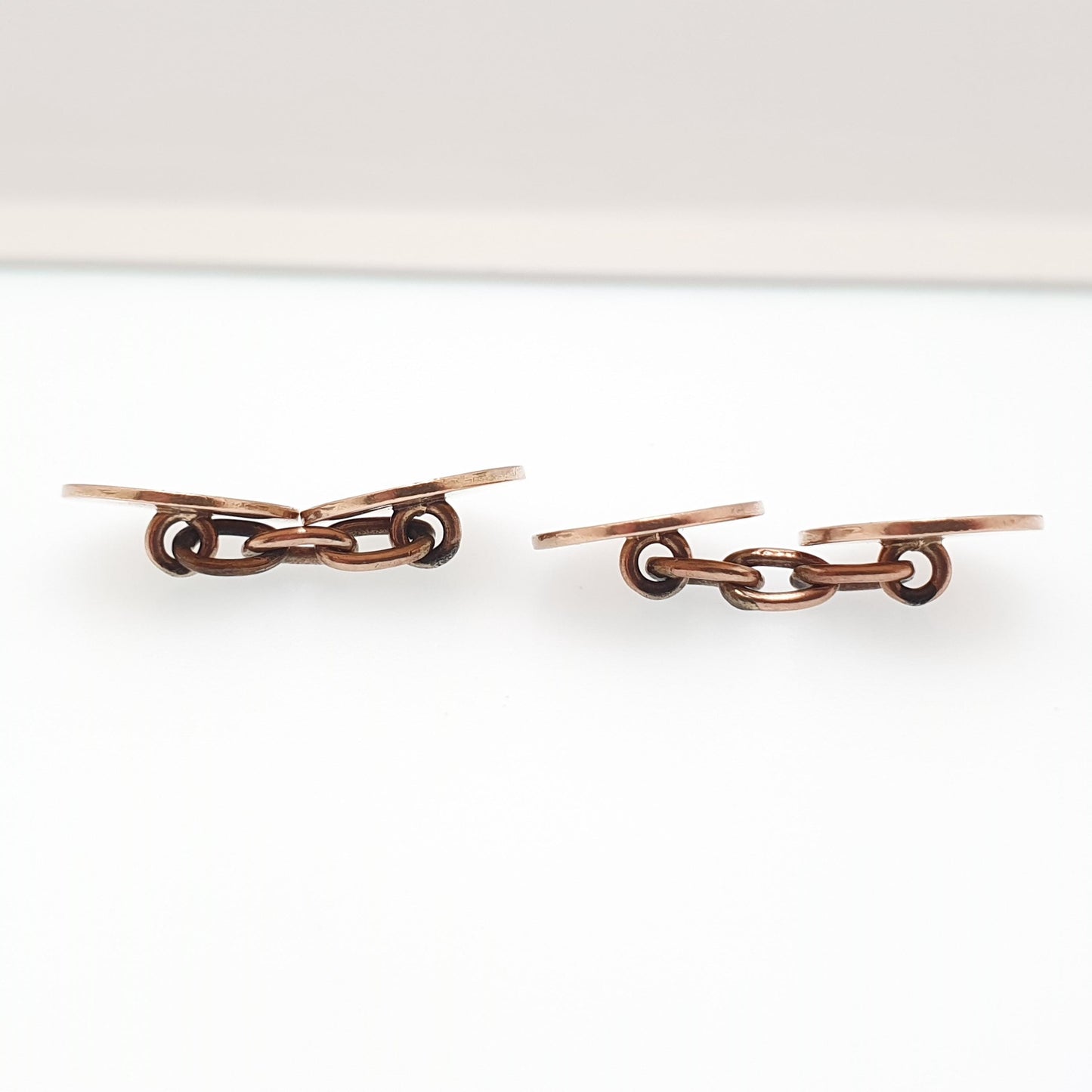 Antique 9ct Rose Gold Oval Cufflinks Art Deco Chain Link Vertical Pattern 1920 Hallmark Solid 9k 9kt Heavy Gents Mens Vintage Jewelry