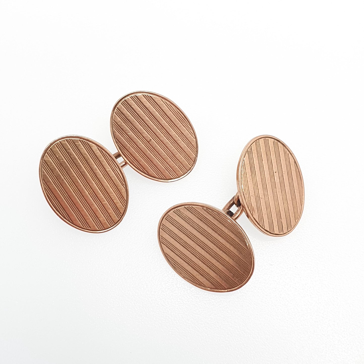 Antique 9ct Rose Gold Oval Cufflinks Art Deco Chain Link Vertical Pattern 1920 Hallmark Solid 9k 9kt Heavy Gents Mens Vintage Jewelry