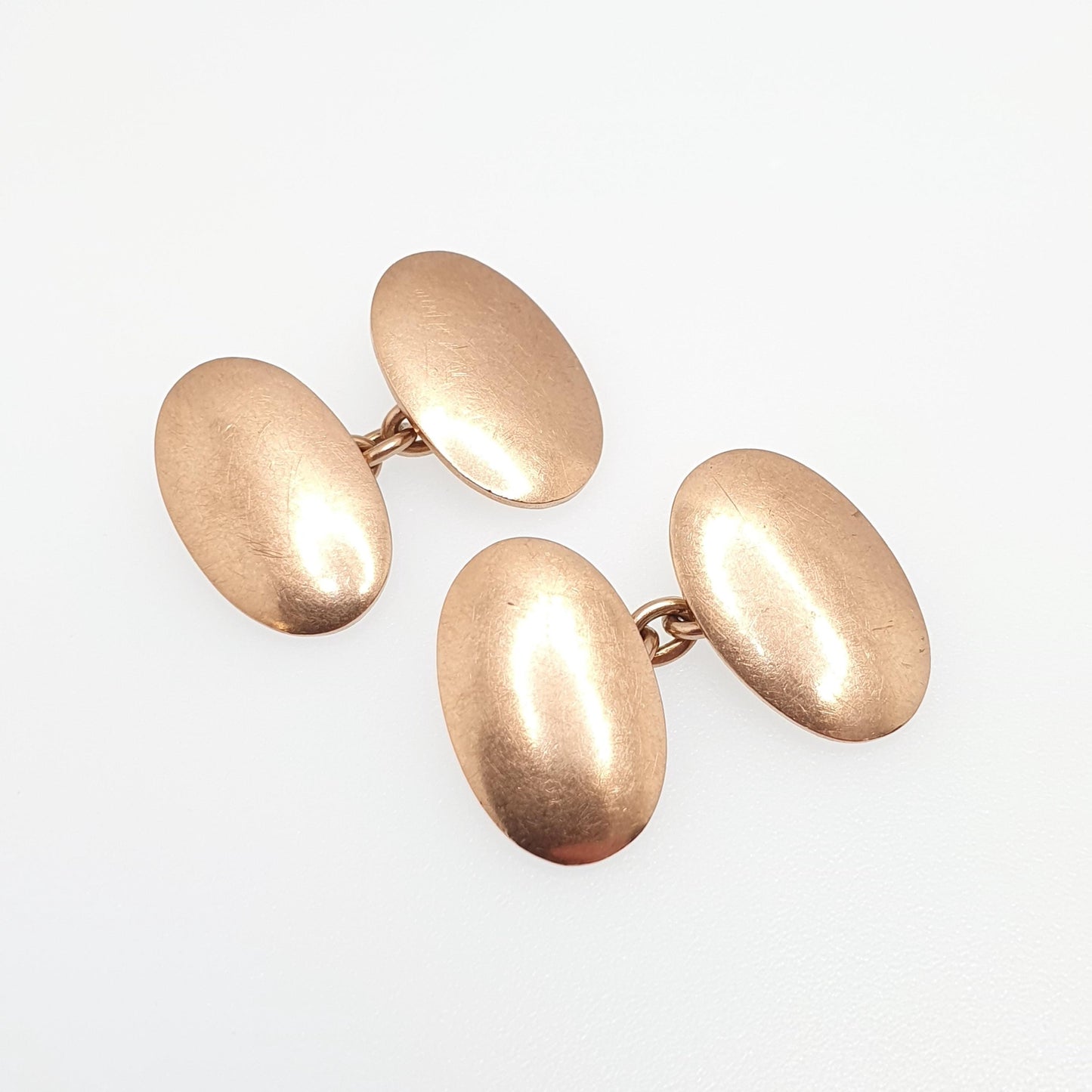 Antique 9ct Rose Gold Oval Cufflinks Plain Smooth Chain Link Edwardian 1909 Hallmark Solid 9k 9kt Heavy Gents Mens Vintage Jewelry
