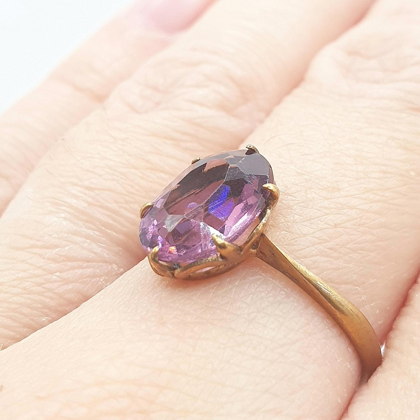 Antique Victorian Rolled Gold Amethyst Paste Ring Oval Cut Genuine Purple Gold Filled Vintage Womens Jewelry Jewellery