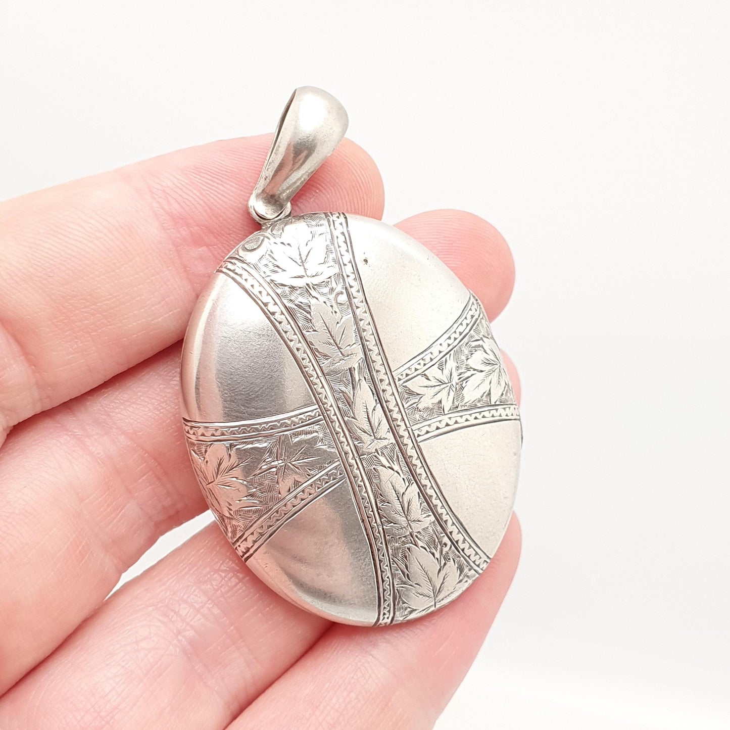 Antique Victorian Locket Silver Plate Large Big Cross Engraved Necklace Pendant Genuine 1800s Gift Picture Photo Oval Vintage Jewellery