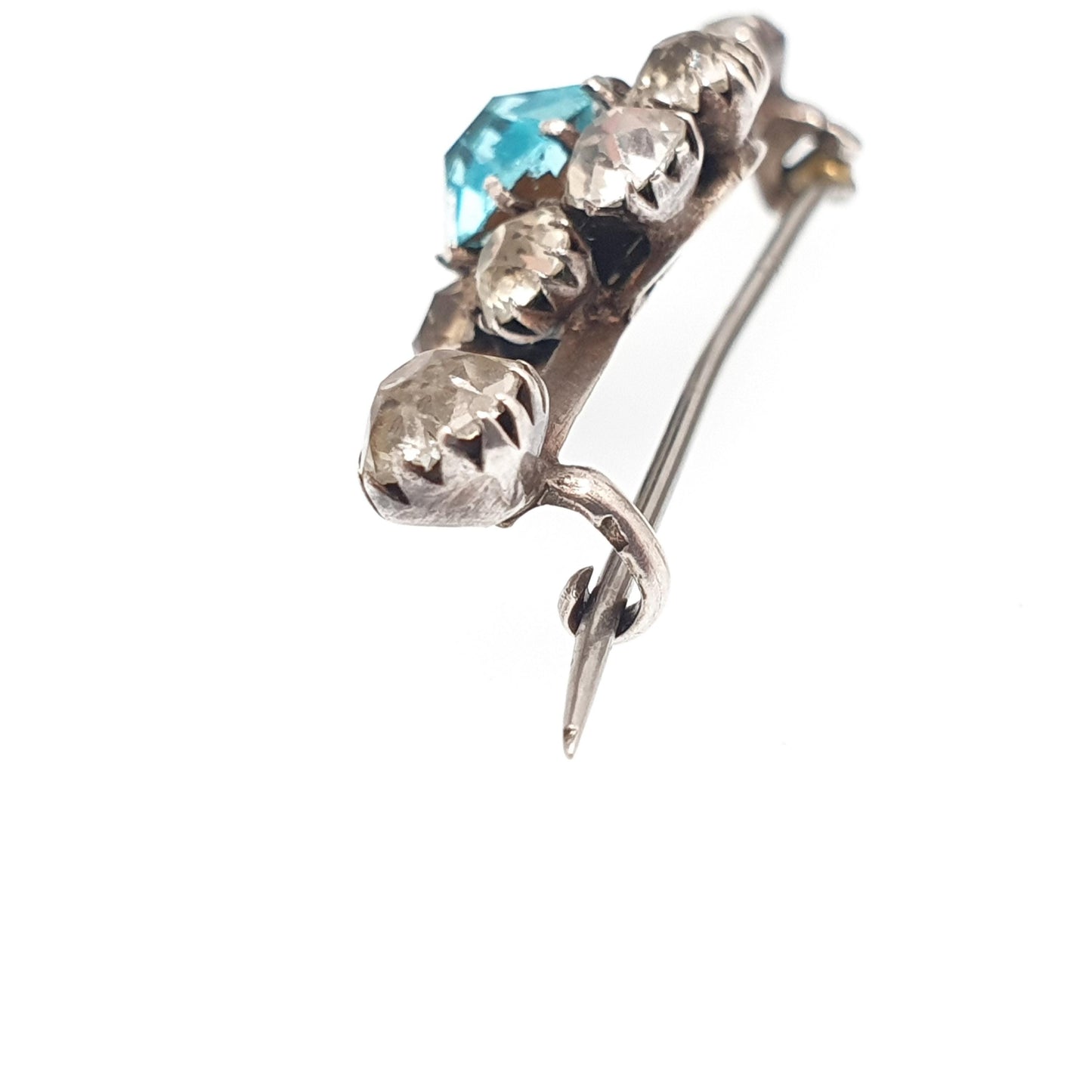 Antique Solid Silver Aquamarine Paste Brooch Victorian Diamond Paste Cluster Cyan Blue Vintage Womens Jewelry Jewellery
