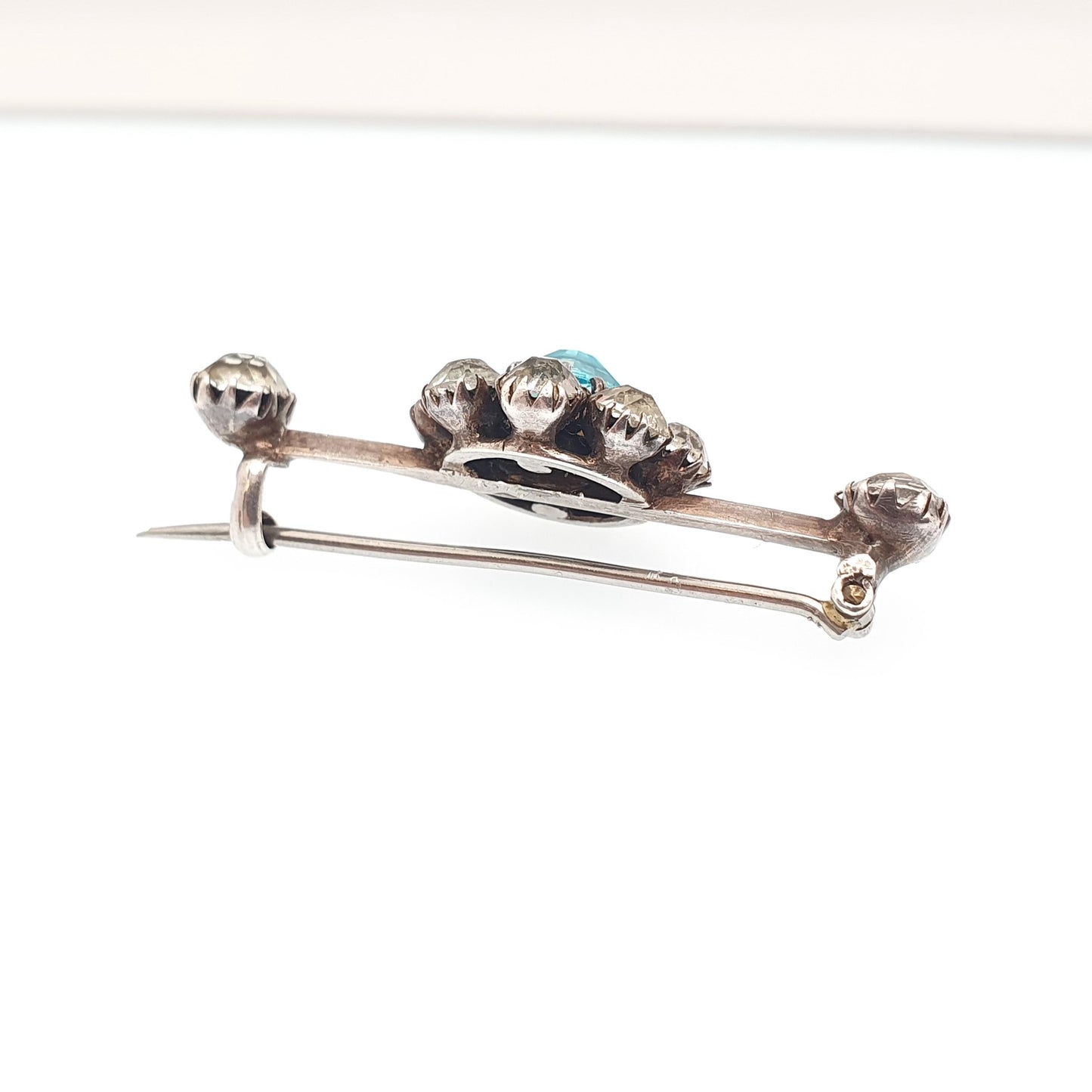 Antique Solid Silver Aquamarine Paste Brooch Victorian Diamond Paste Cluster Cyan Blue Vintage Womens Jewelry Jewellery