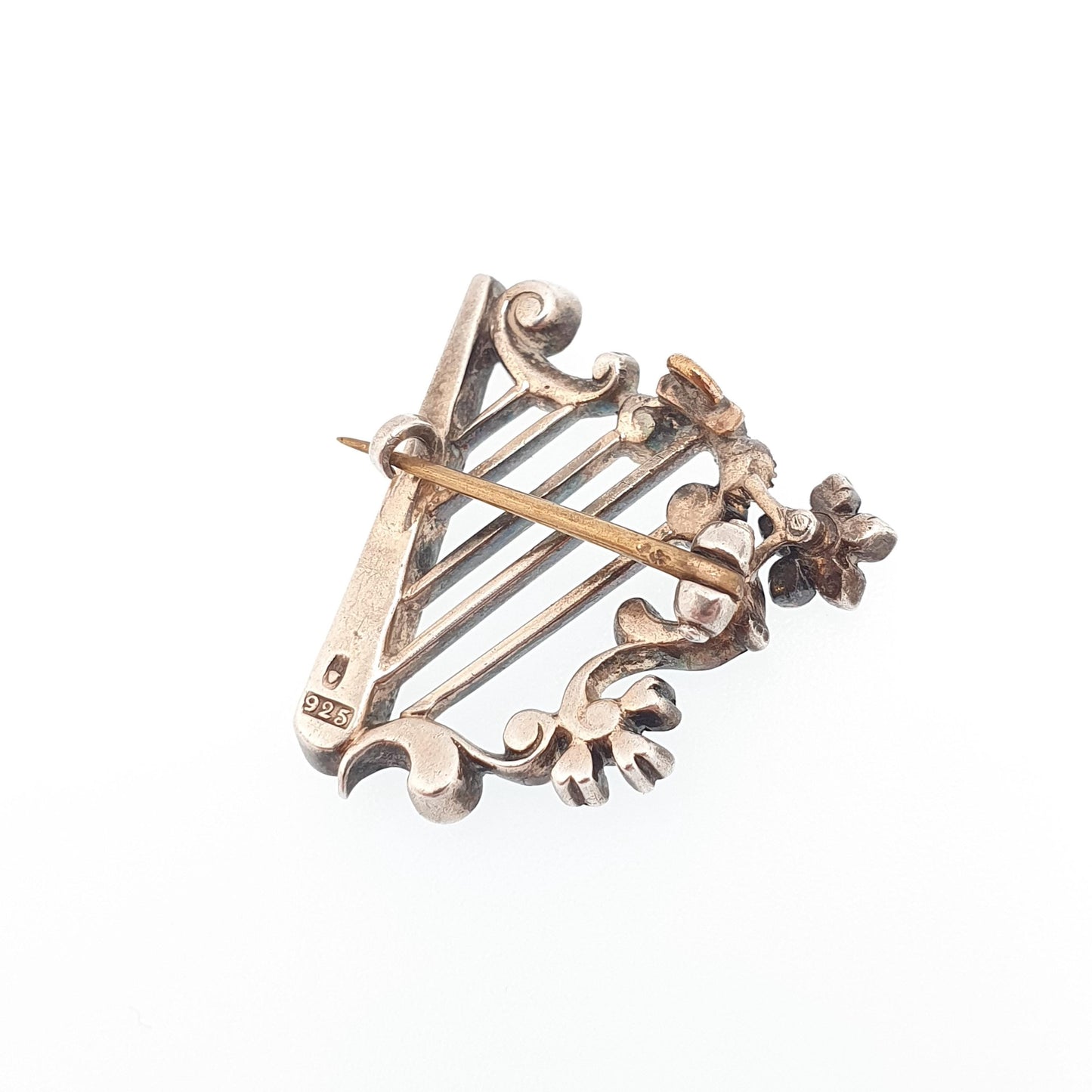 Antique Sterling Silver Harp Brooch Diamond Paste PARISIAN DIAMOND COMPANY Victorian Sweetheart Vintage Womens Jewelry Jewellery