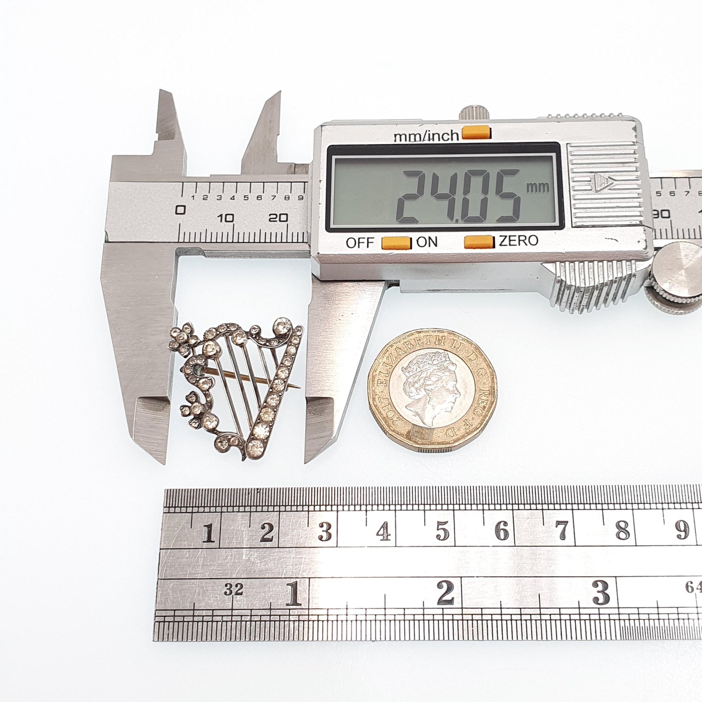 Antique Sterling Silver Harp Brooch Diamond Paste PARISIAN DIAMOND COMPANY Victorian Sweetheart Vintage Womens Jewelry Jewellery