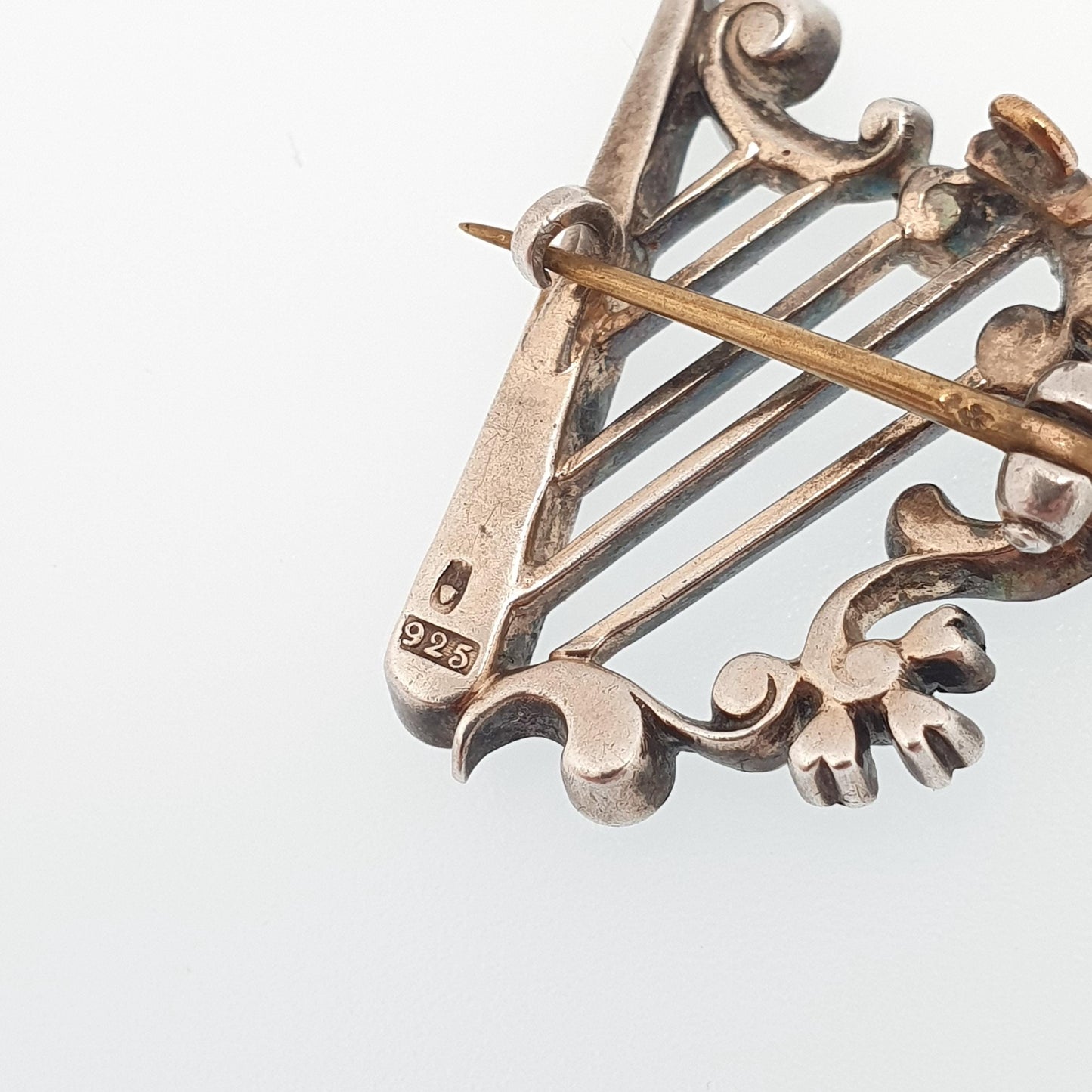 Antique Sterling Silver Harp Brooch Diamond Paste PARISIAN DIAMOND COMPANY Victorian Sweetheart Vintage Womens Jewelry Jewellery