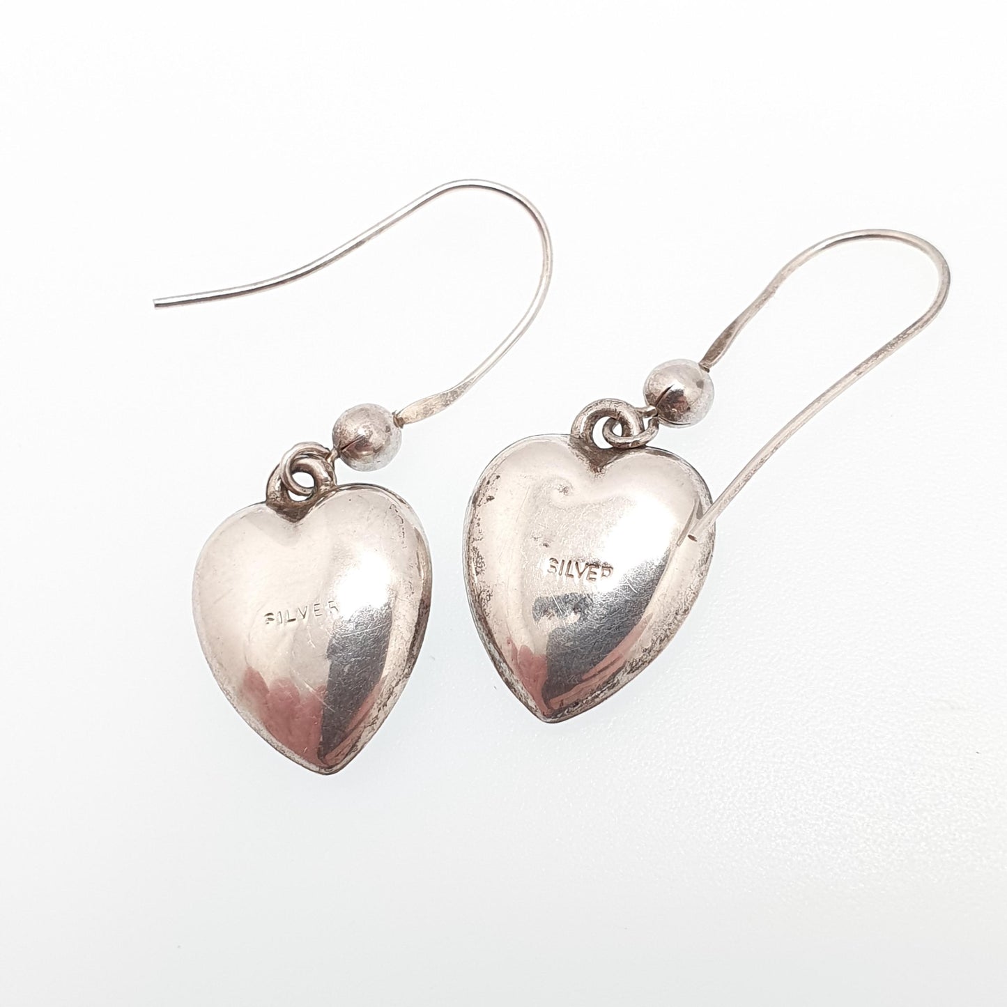 Antique Victorian Solid Silver Heart Bird Earrings Engraved Songbird Hook Dangle Womens Ladies Jewelry Vintage Jewellery