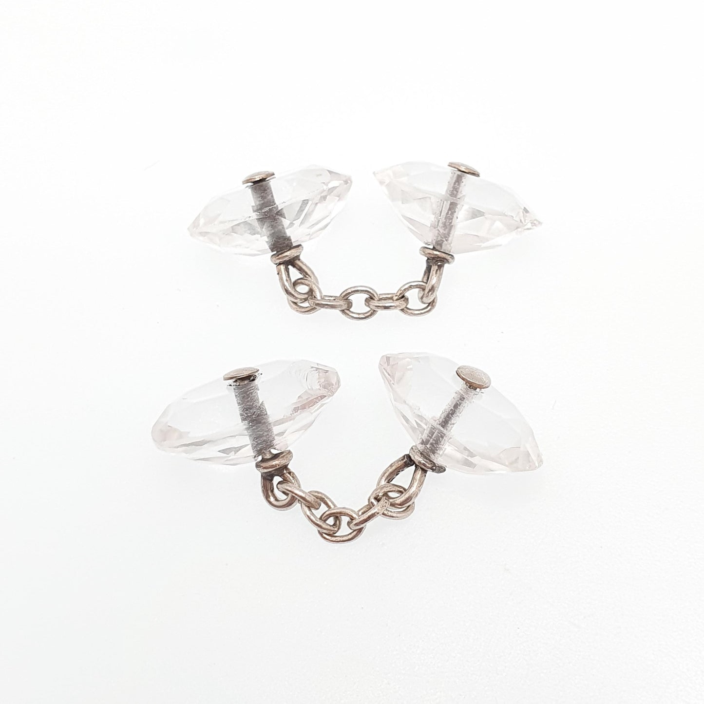 Antique Rock Crystal Quartz Cuff Links Solid Silver Victorian Cufflinks Genuine Gemstone Oval Cut Gents Mens Vintage Jewelry Jewellery