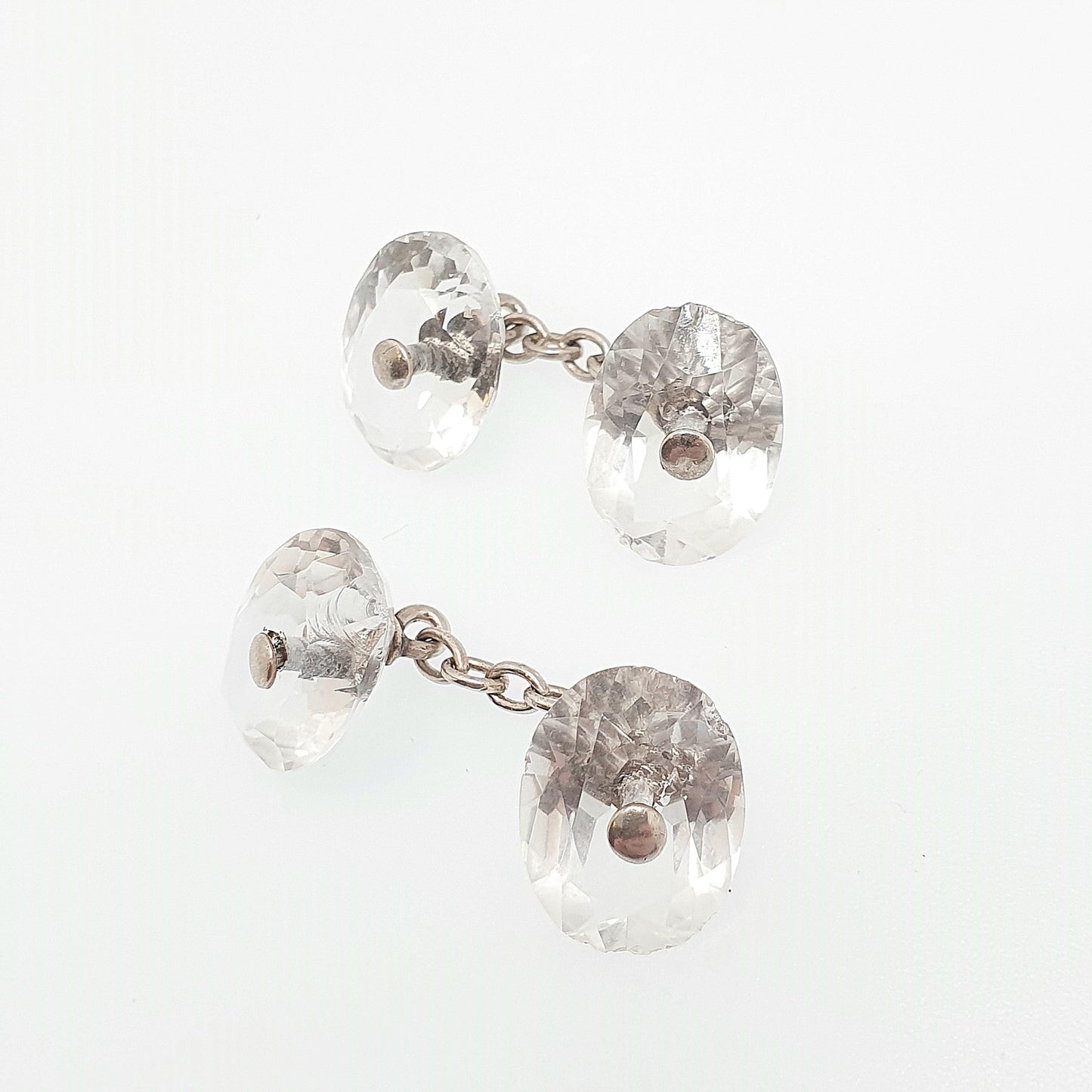 Antique Rock Crystal Quartz Cuff Links Solid Silver Victorian Cufflinks Genuine Gemstone Oval Cut Gents Mens Vintage Jewelry Jewellery