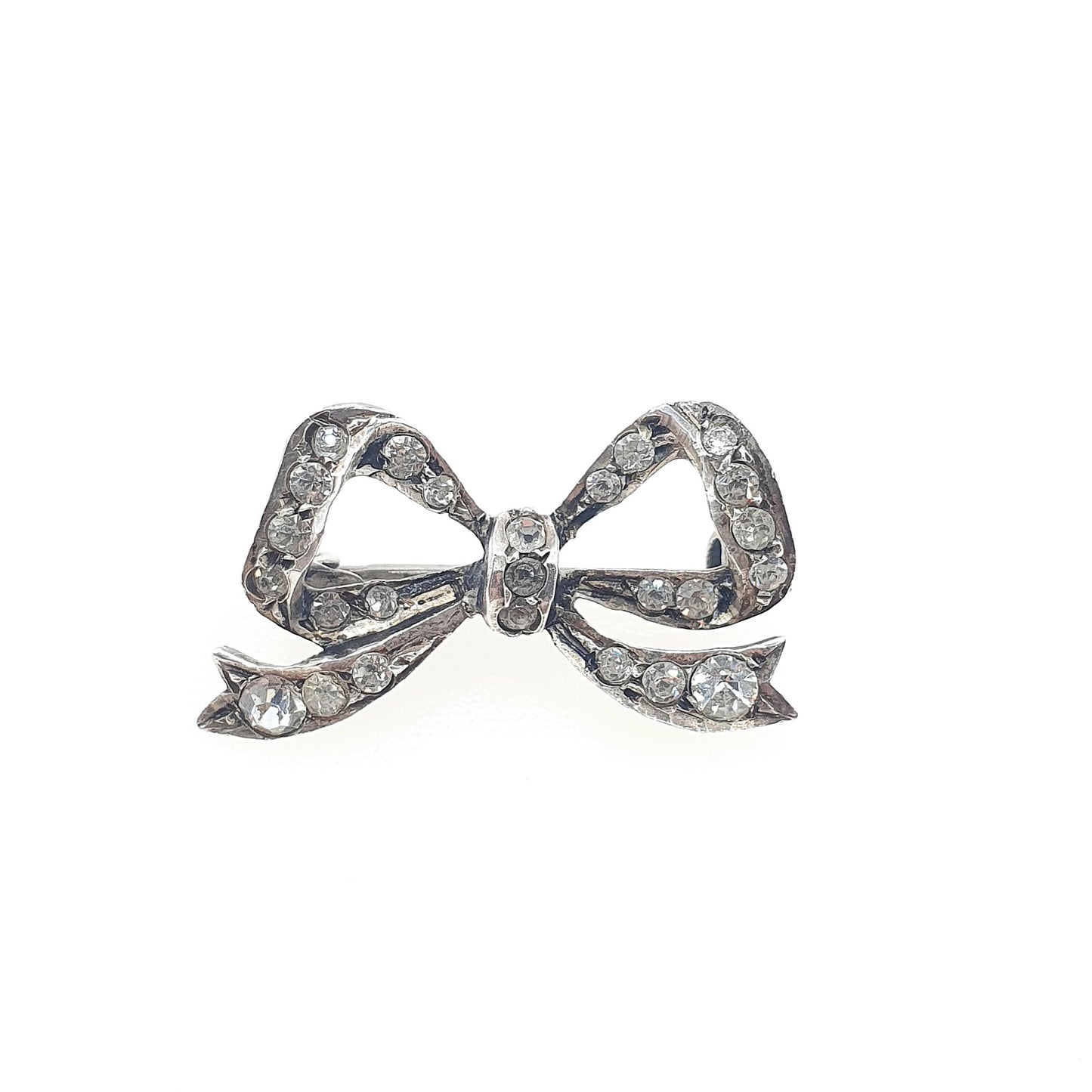Antique Victorian Solid Silver Diamond Paste Bow Brooch Cute Gift Ribbon Womens Jewelry Jewellery Vintage