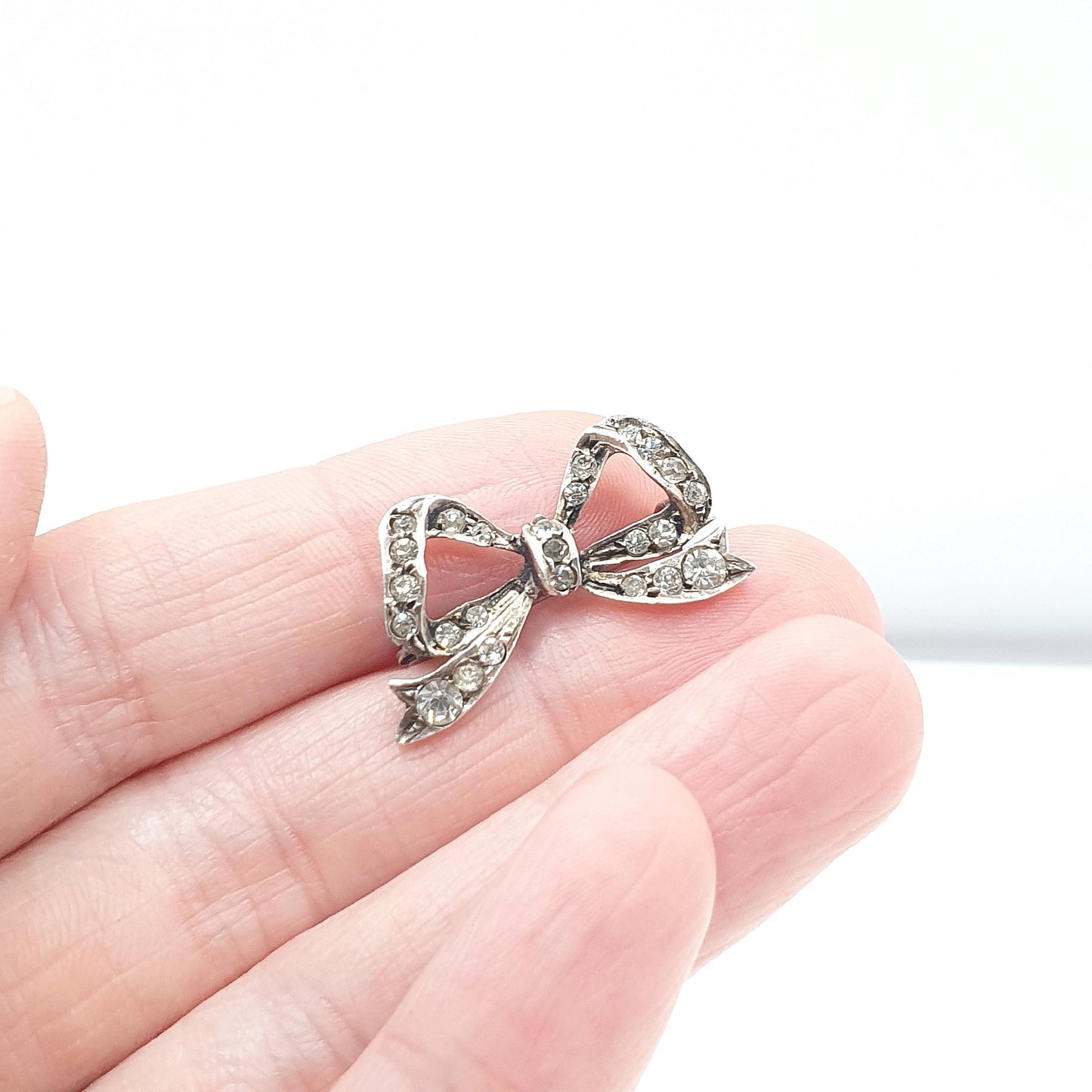 Antique Victorian Solid Silver Diamond Paste Bow Brooch Cute Gift Ribbon Womens Jewelry Jewellery Vintage