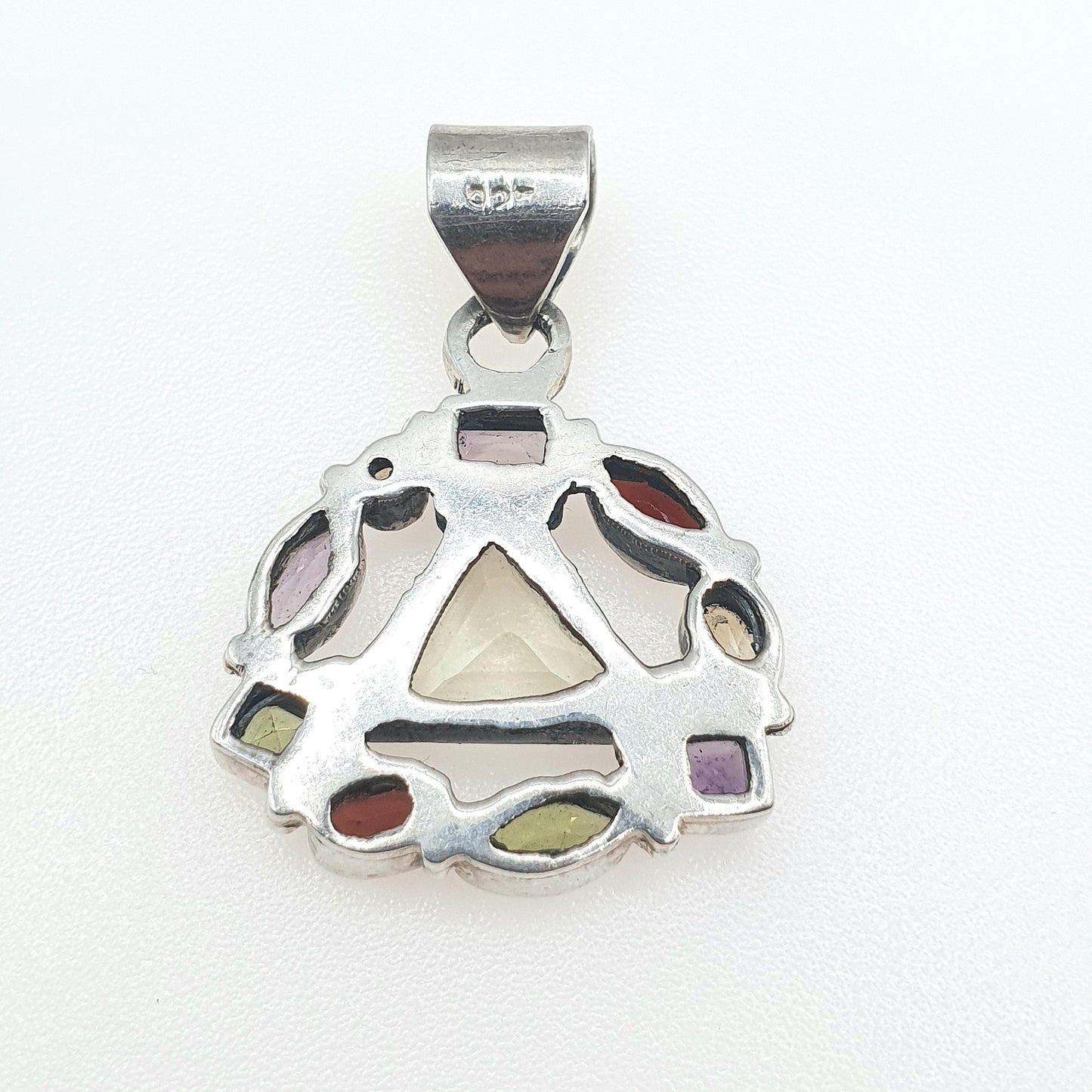 Vintage Sterling Silver Multi Gemstone Pendant Amethyst Garnet Citrine Peridot Gemstones 925 Womens Jewelry Jewellery