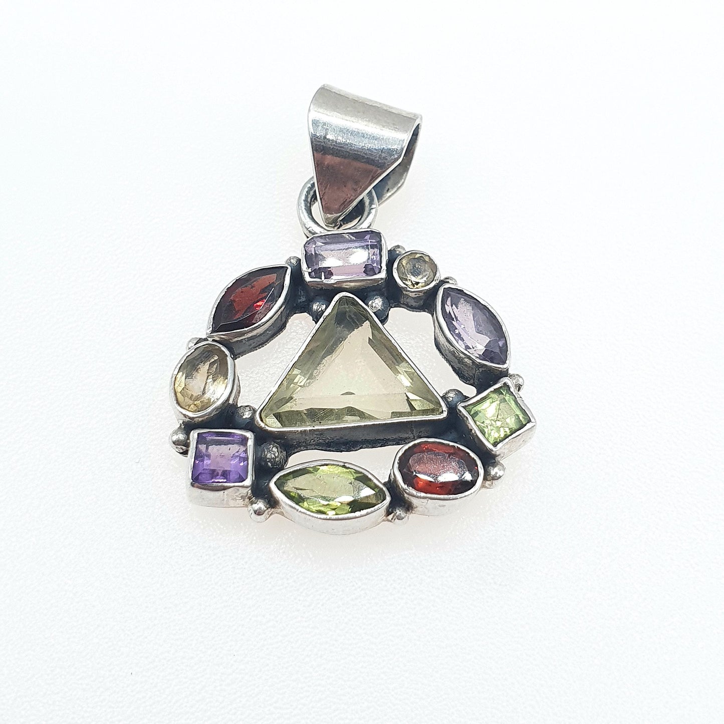 Vintage Sterling Silver Multi Gemstone Pendant Amethyst Garnet Citrine Peridot Gemstones 925 Womens Jewelry Jewellery