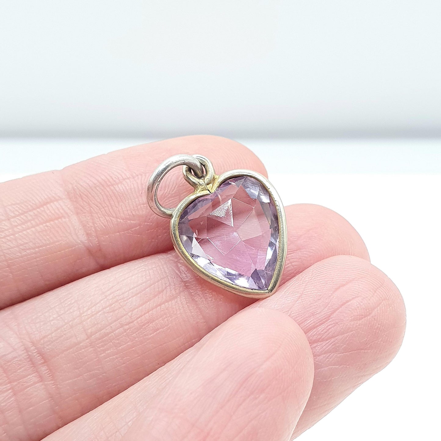 Antique Victorian Amethyst Heart Pendant Charm Lilac Gemstone Silver Tone Base Metal Love Romantic Womens Jewelry Vintage Jewellery