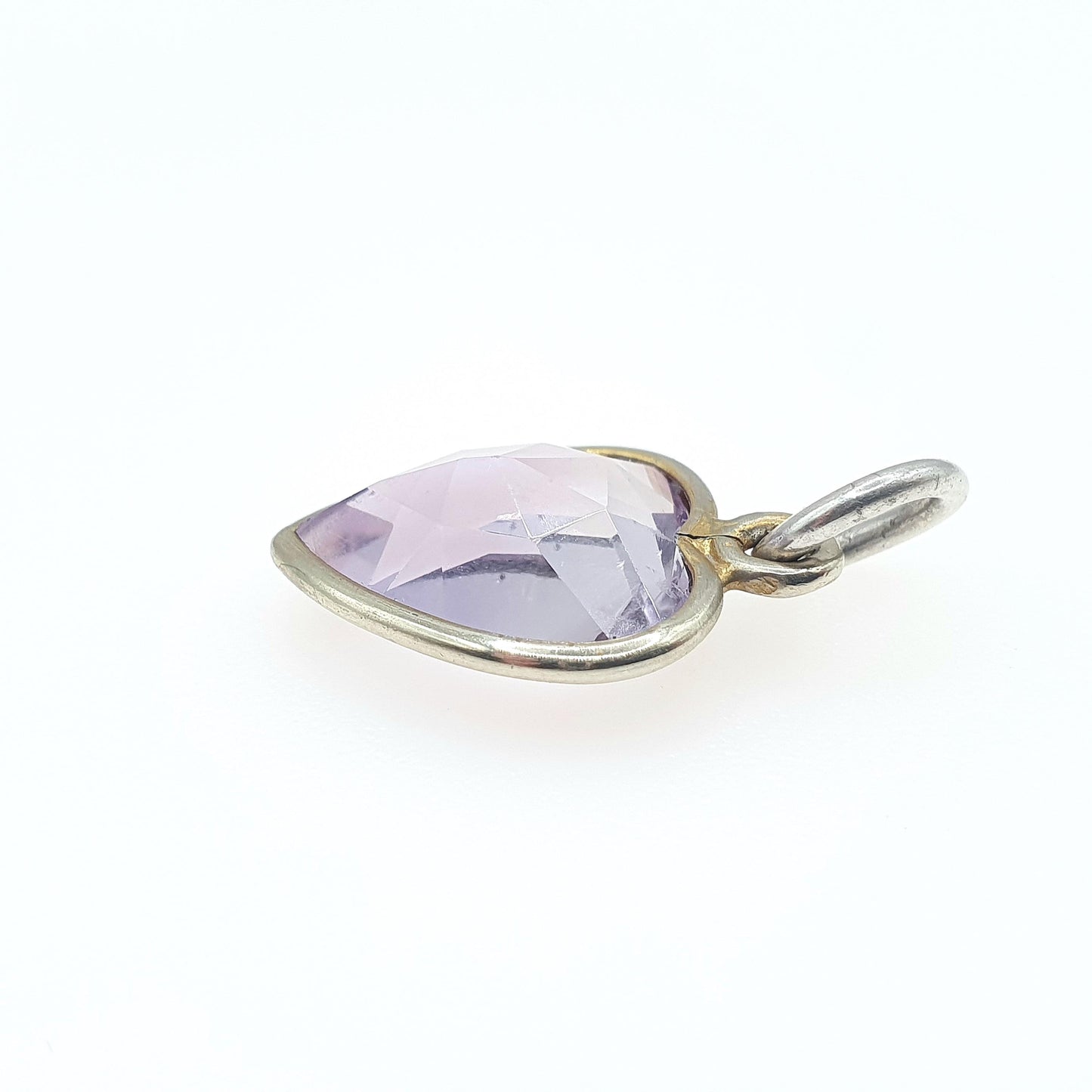 Antique Victorian Amethyst Heart Pendant Charm Lilac Gemstone Silver Tone Base Metal Love Romantic Womens Jewelry Vintage Jewellery