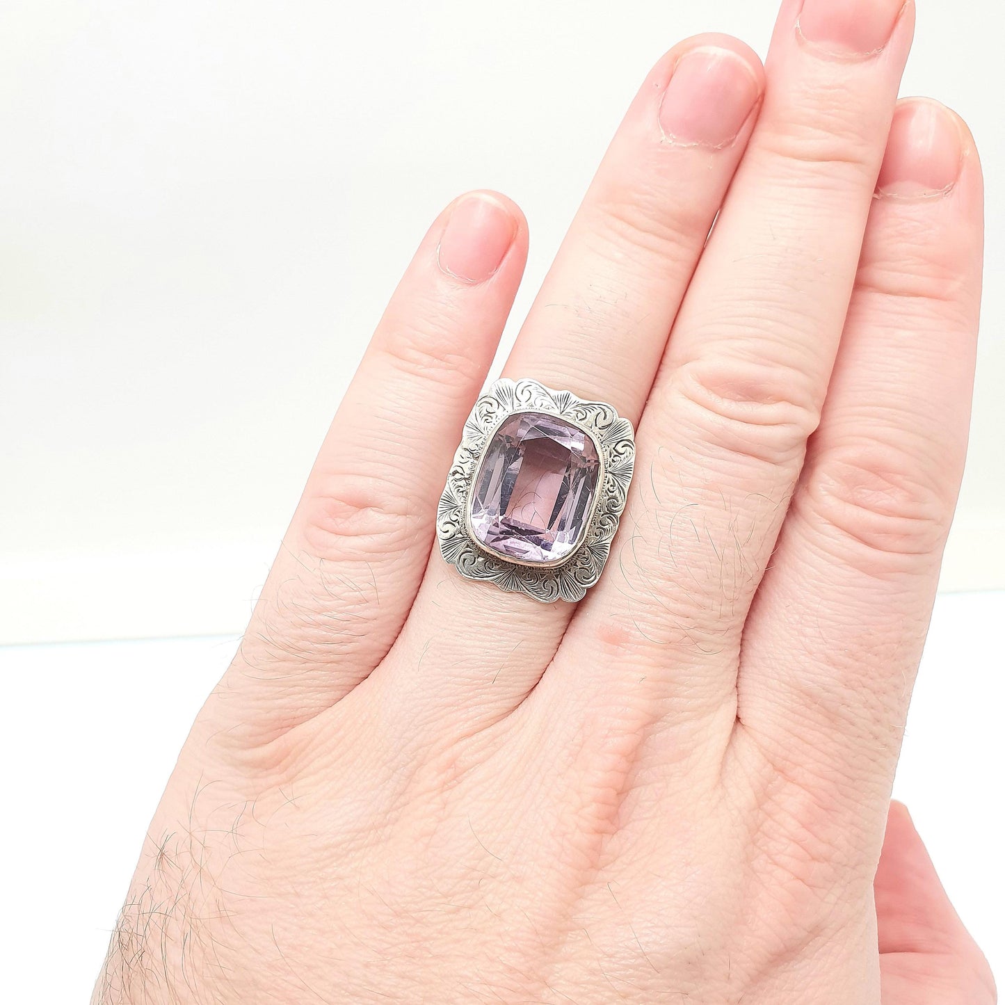 Antique Sterling Silver Amethyst Ring Large Big Gemstones Rectangular Cut Victorian Vintage Genuine Real Quartz Womens Jewelry Jewellery