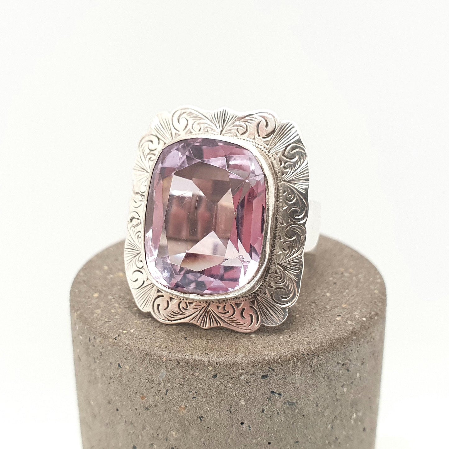 Antique Sterling Silver Amethyst Ring Large Big Gemstones Rectangular Cut Victorian Vintage Genuine Real Quartz Womens Jewelry Jewellery