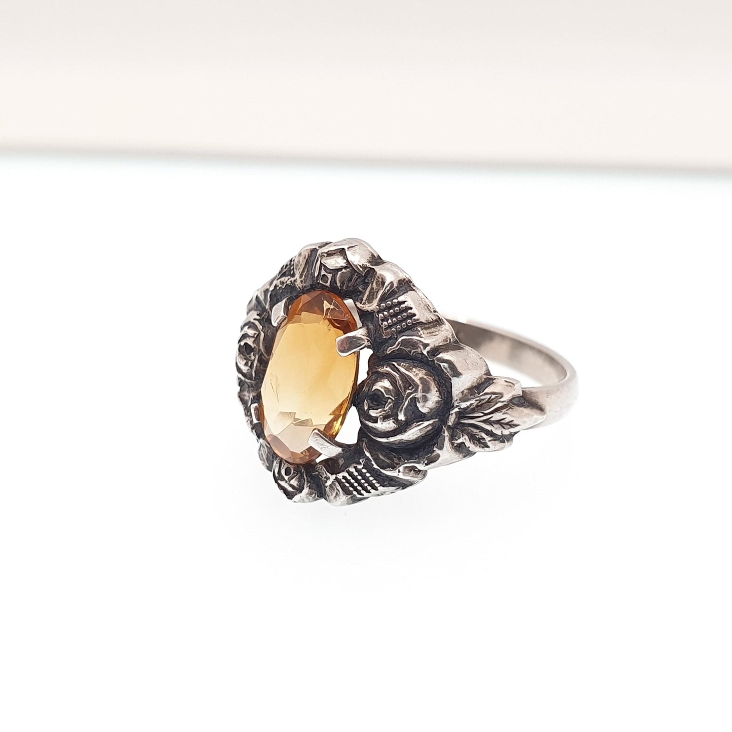 Antique Solid Silver Natural Citrine Ring Arts & Crafts Victorian Genuine Real Gemstone Oval Cut Vintage Women Jewellery Jewelry
