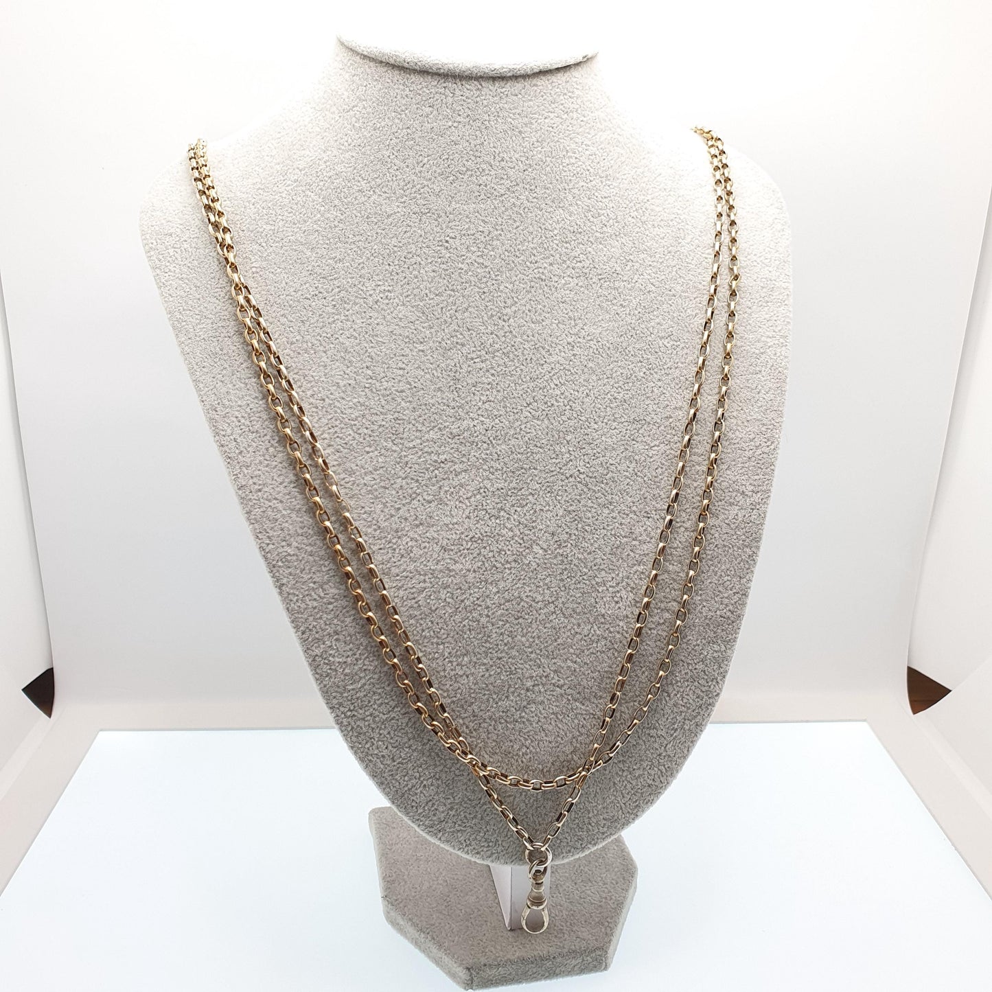 Antique Victorian Gold Gilt Muff Chain Necklace Dog Clip Cable Belcher Link 185cm 72" 30.43g Long Vintage Jewelry Jewellery