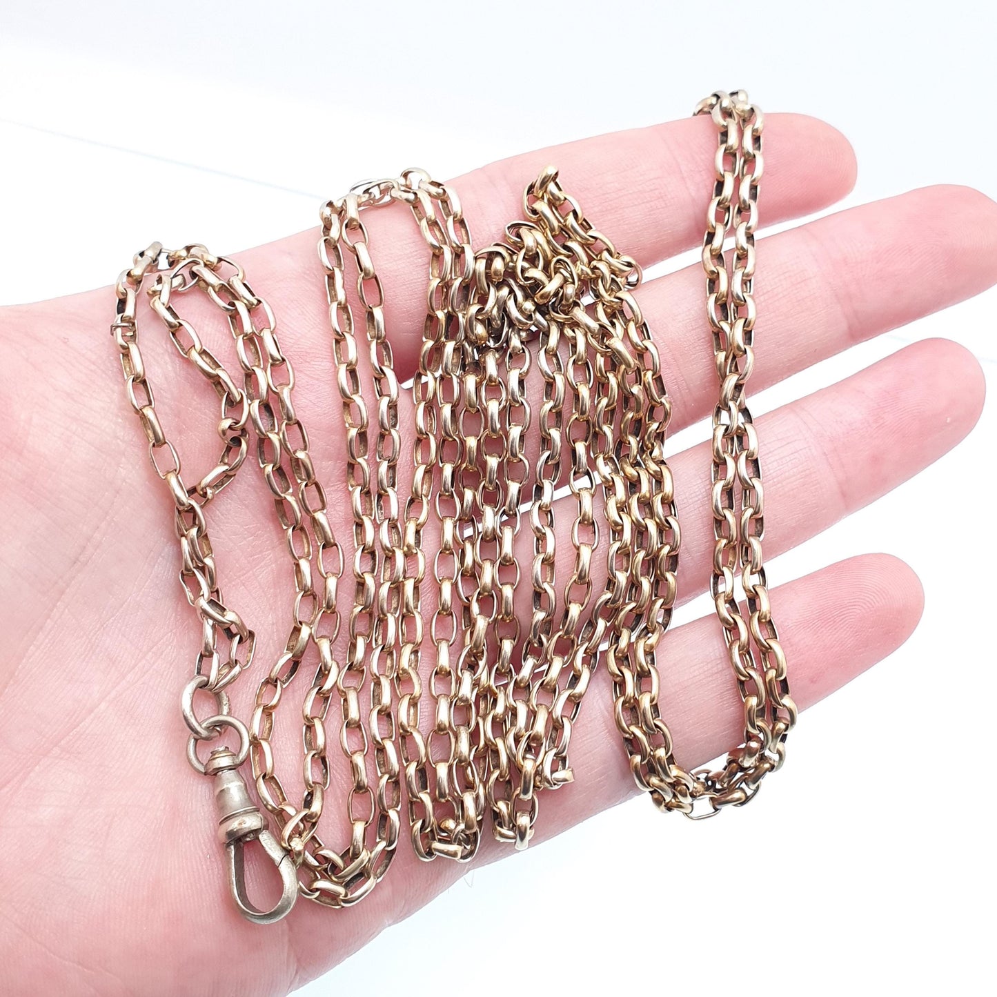 Antique Victorian Gold Gilt Muff Chain Necklace Dog Clip Cable Belcher Link 185cm 72" 30.43g Long Vintage Jewelry Jewellery