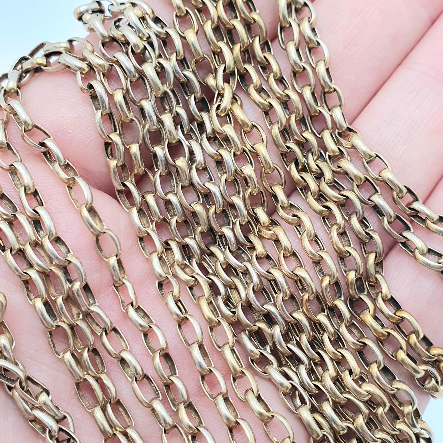 Antique Victorian Gold Gilt Muff Chain Necklace Dog Clip Cable Belcher Link 185cm 72" 30.43g Long Vintage Jewelry Jewellery